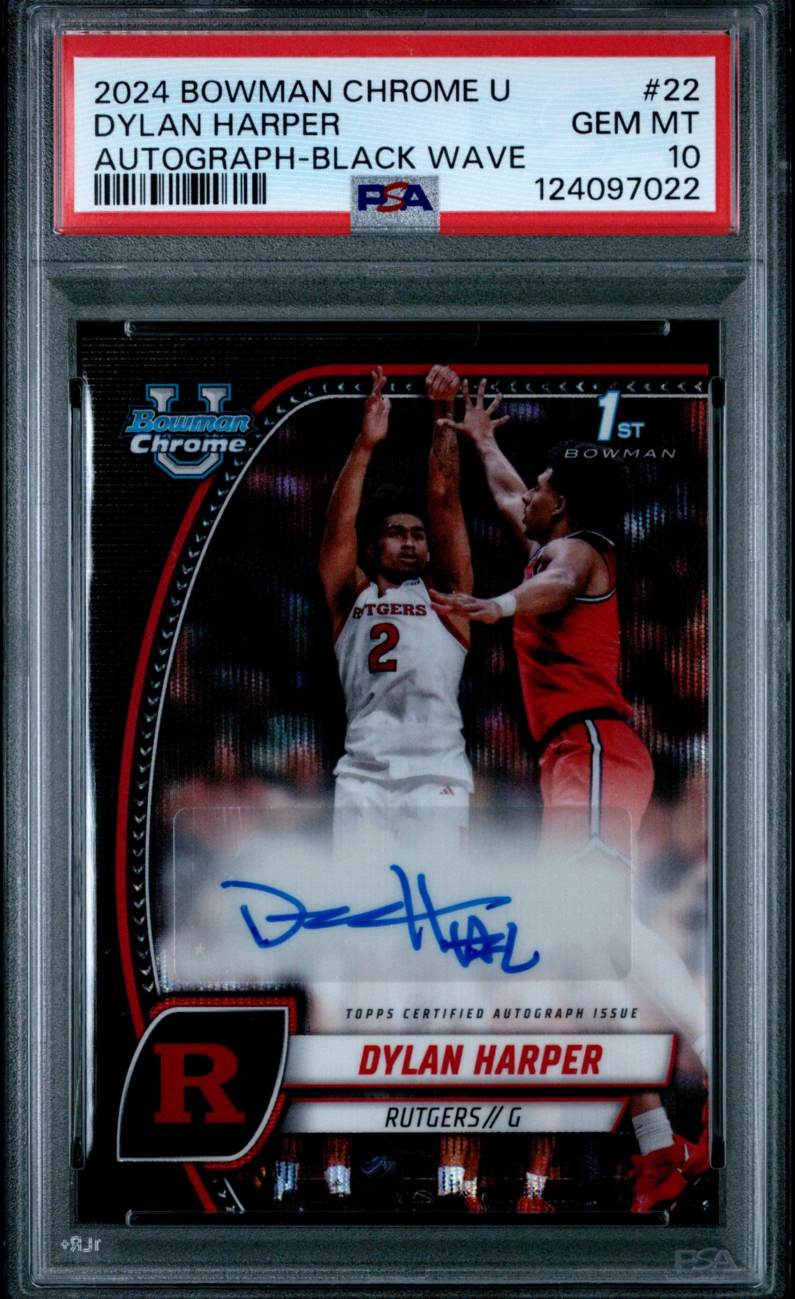 2024 Bowman Chrome University Dylan Harper #22 (Autograph-Black Wave) Gem Mt 10 front