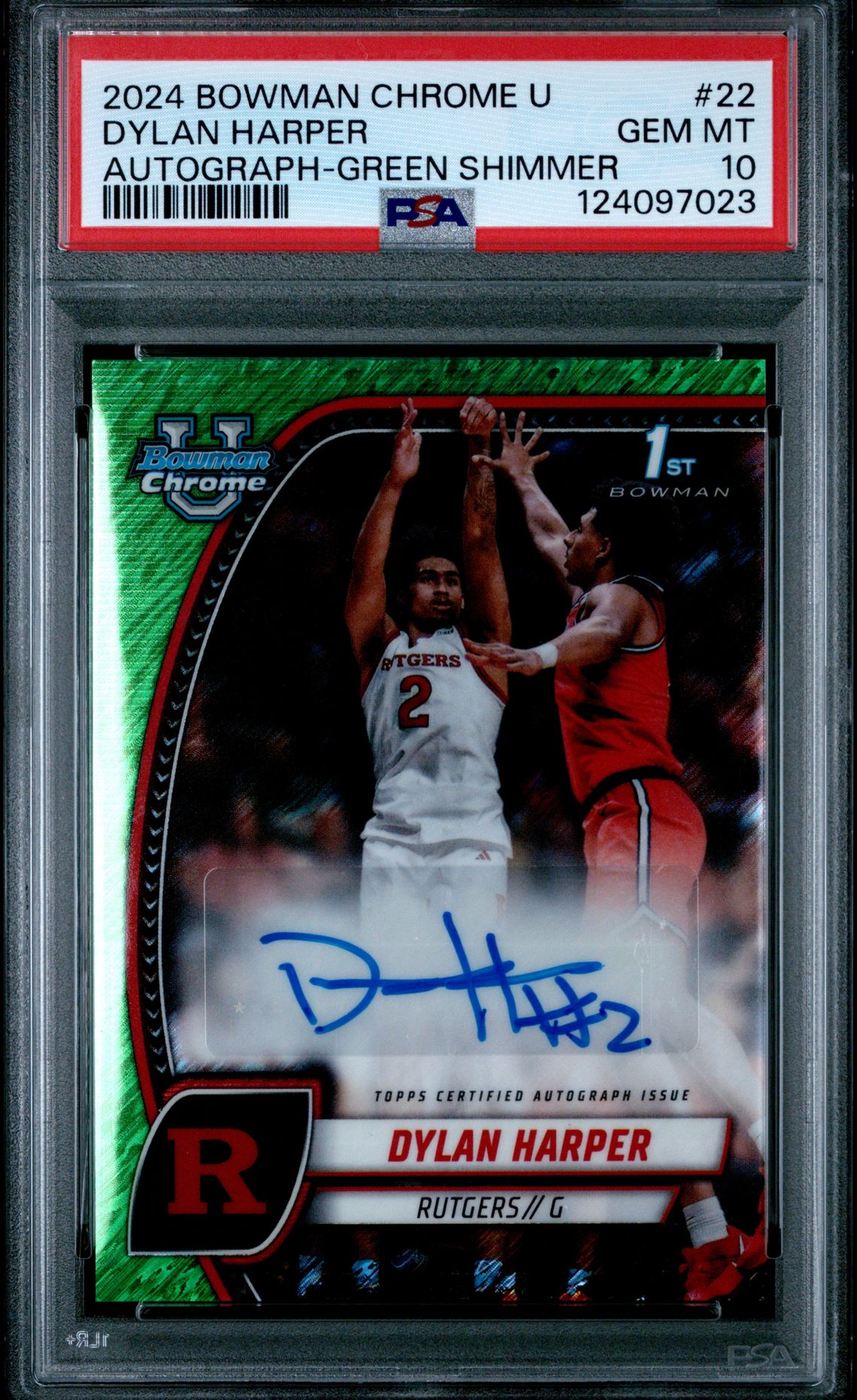 2024 Bowman Chrome University Dylan Harper #22 (Autograph-Green Shimmer) Gem Mt 10 front