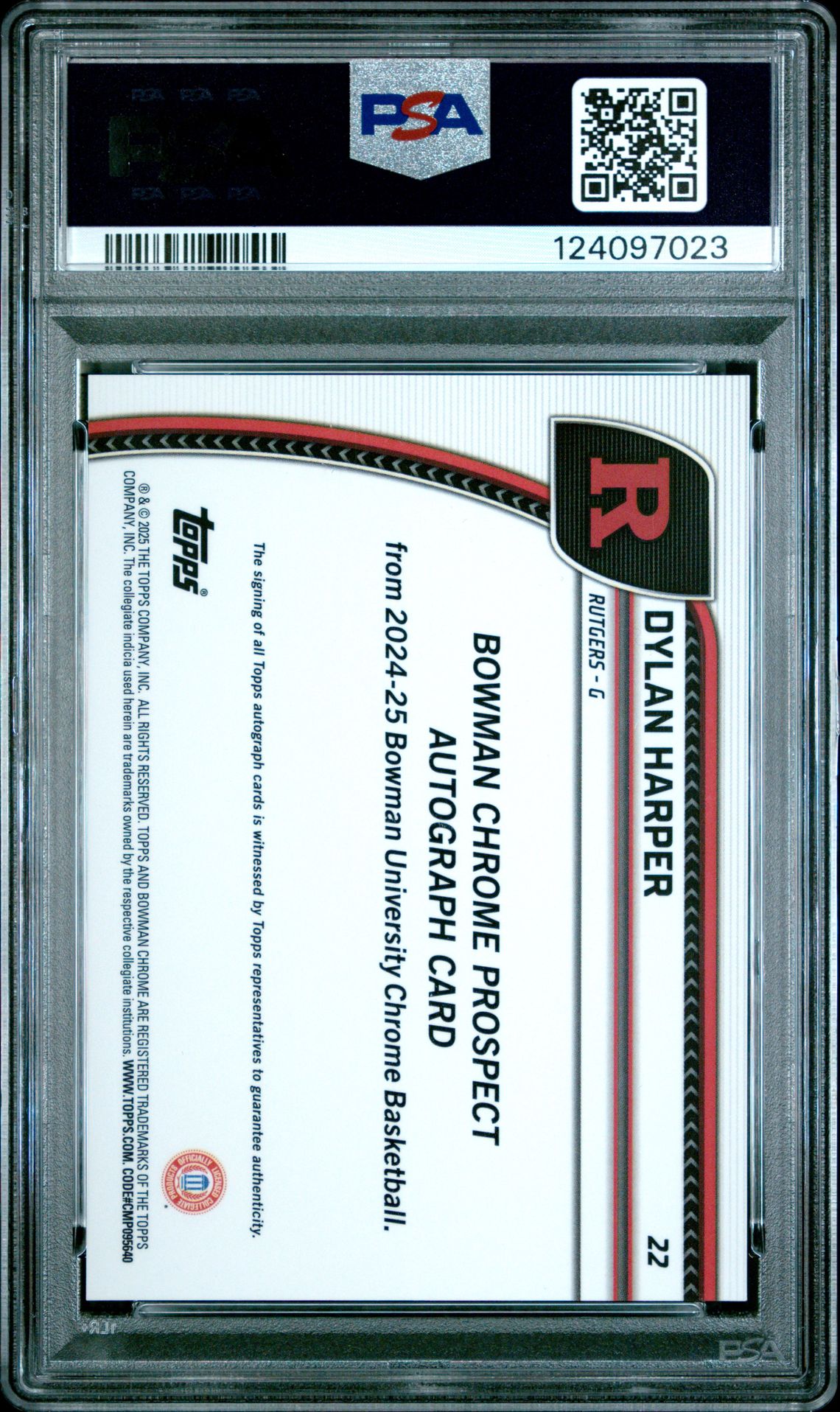 2024 Bowman Chrome University Dylan Harper #22 (Autograph-Green Shimmer) Gem Mt 10 back