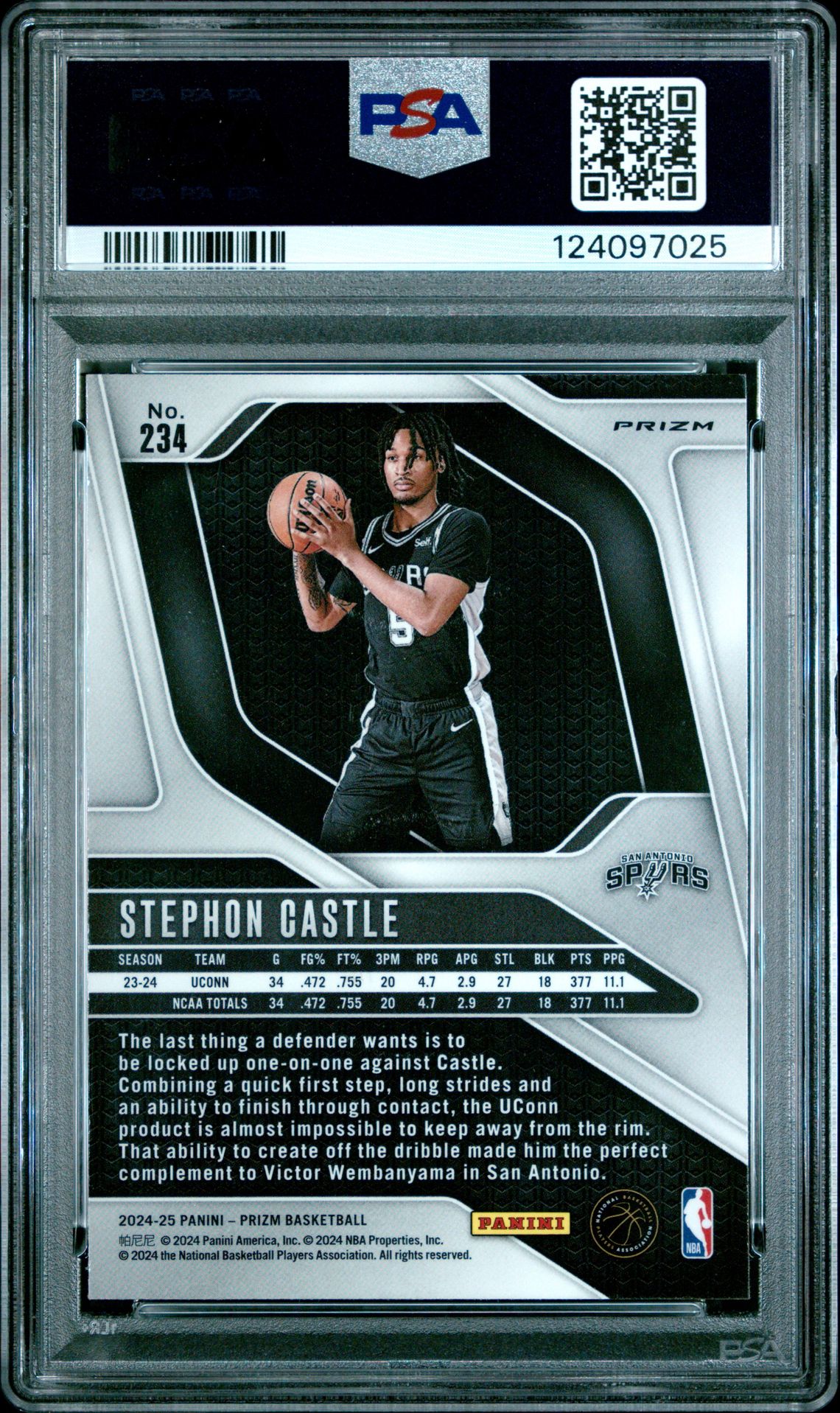 2024 Panini Prizm Stephon Castle #234 (Pink Ice) Gem Mt 10 back