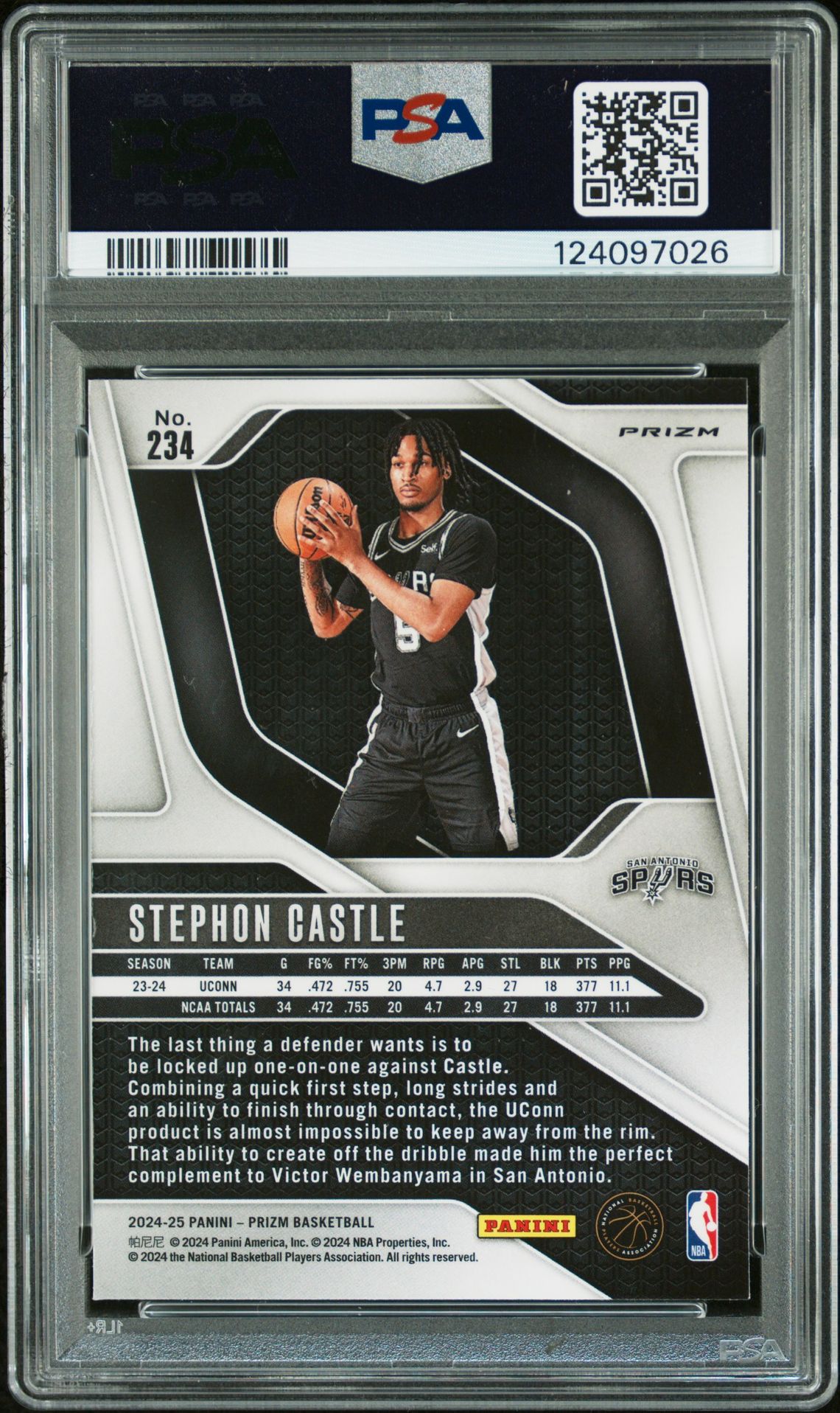 2024 Panini Prizm Stephon Castle #234 (Green Prizm) Gem Mt 10 back