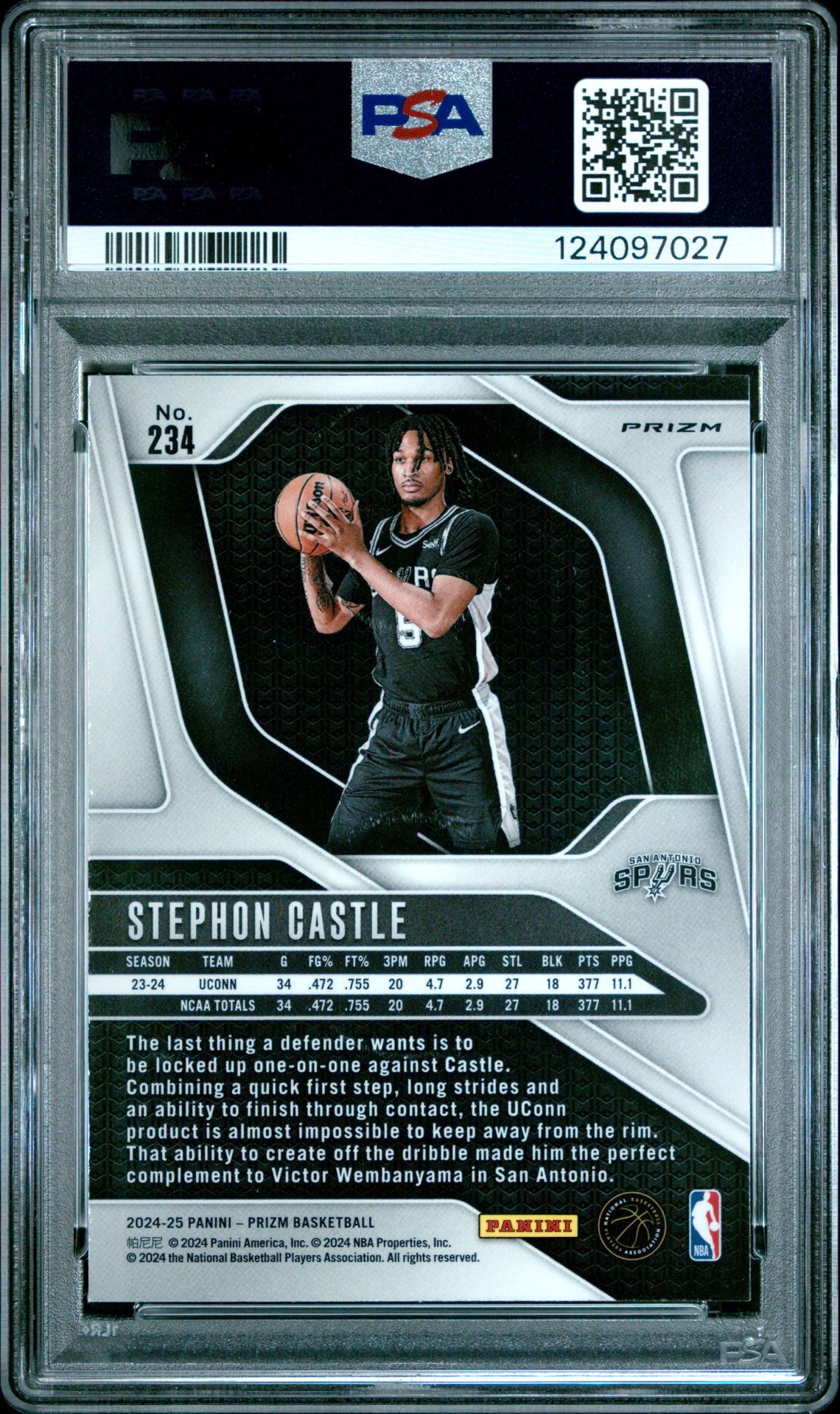 2024 Panini Prizm Stephon Castle #234 (Fast Break) Gem Mt 10 back
