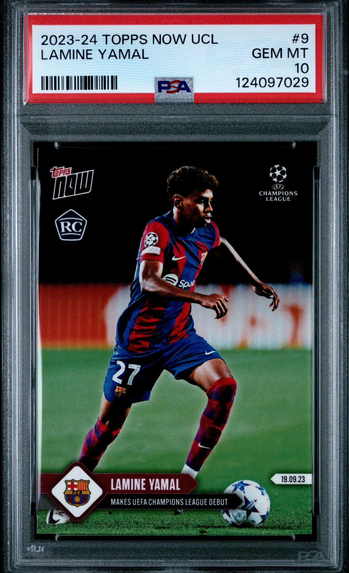 2023 Topps Now Uefa Champions League Lamine Yamal #9 Gem Mt 10 front