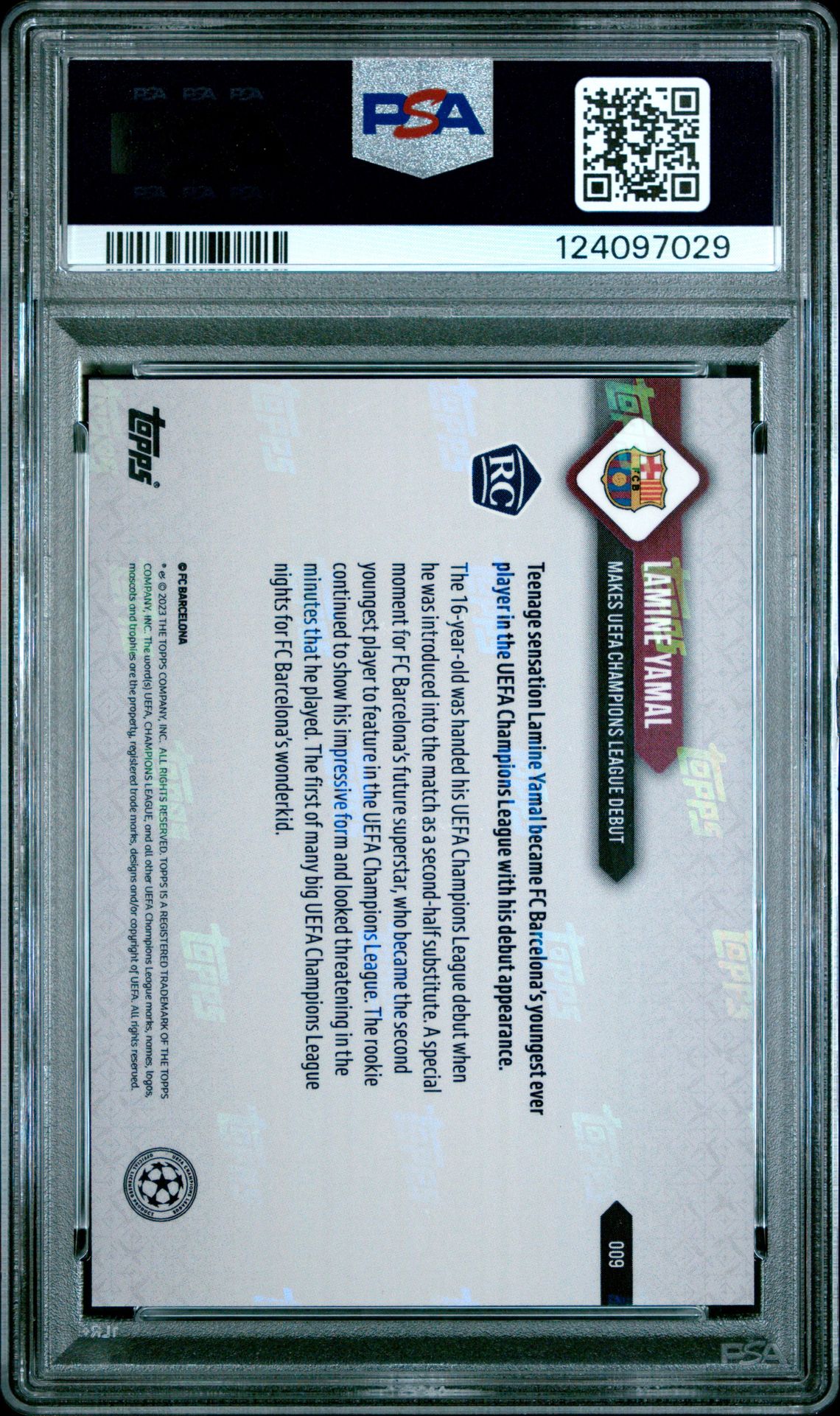 2023 Topps Now Uefa Champions League Lamine Yamal #9 Gem Mt 10 back