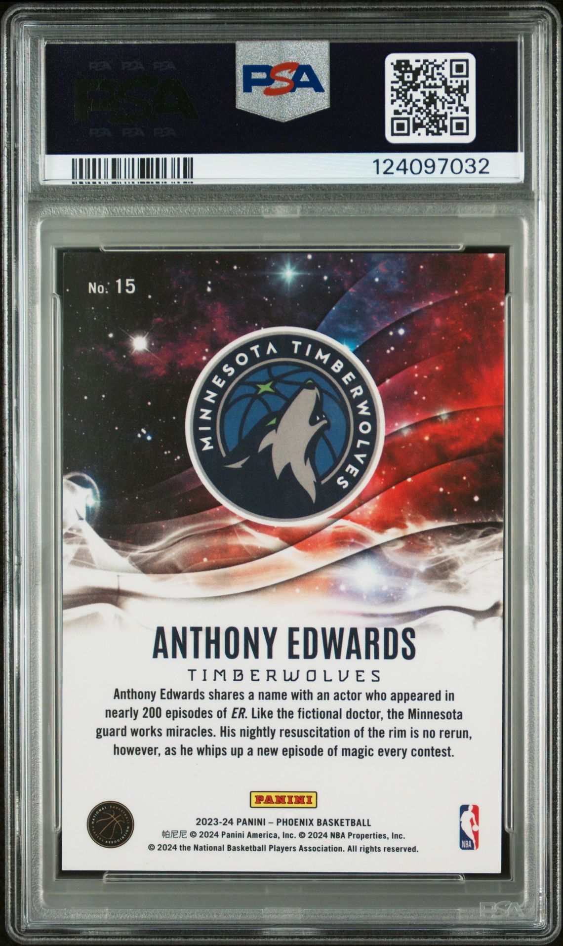 2023 Panini Phoenix Genies Anthony Edwards #15 Gem Mt 10 back