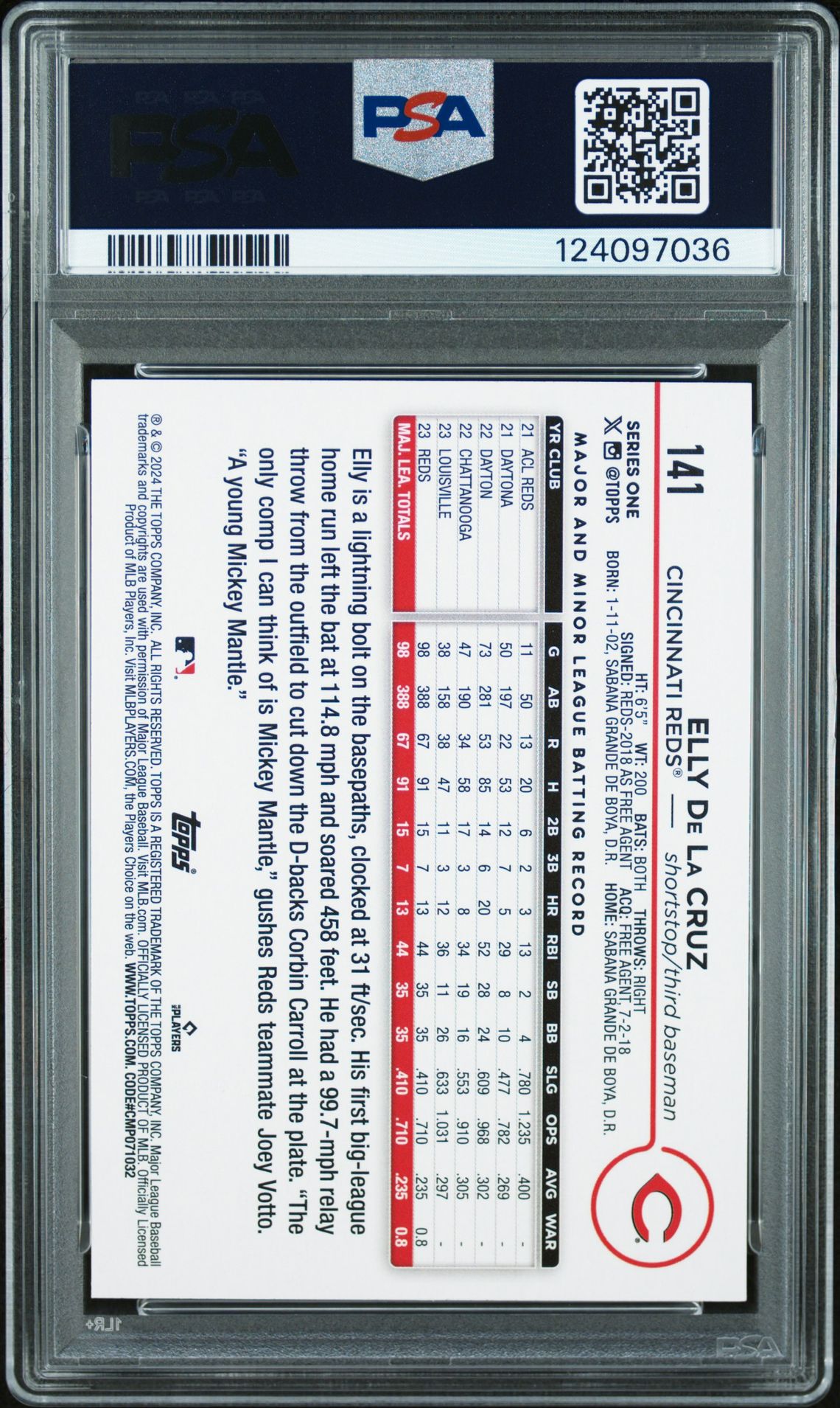 2024 Topps Elly De La Cruz #141 (Team Color Border) Mint 9 back