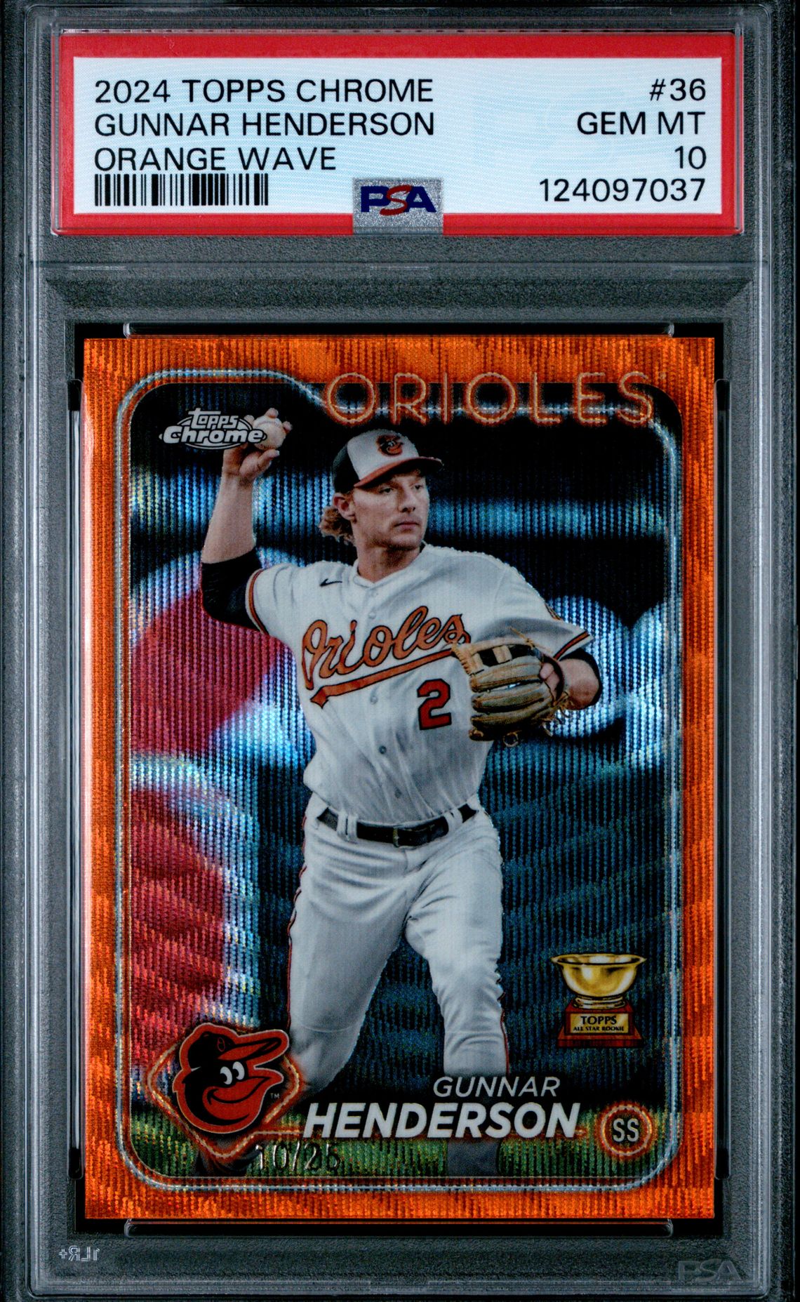 2024 Topps Chrome Gunnar Henderson #36 (Orange Wave) Gem Mt 10 front