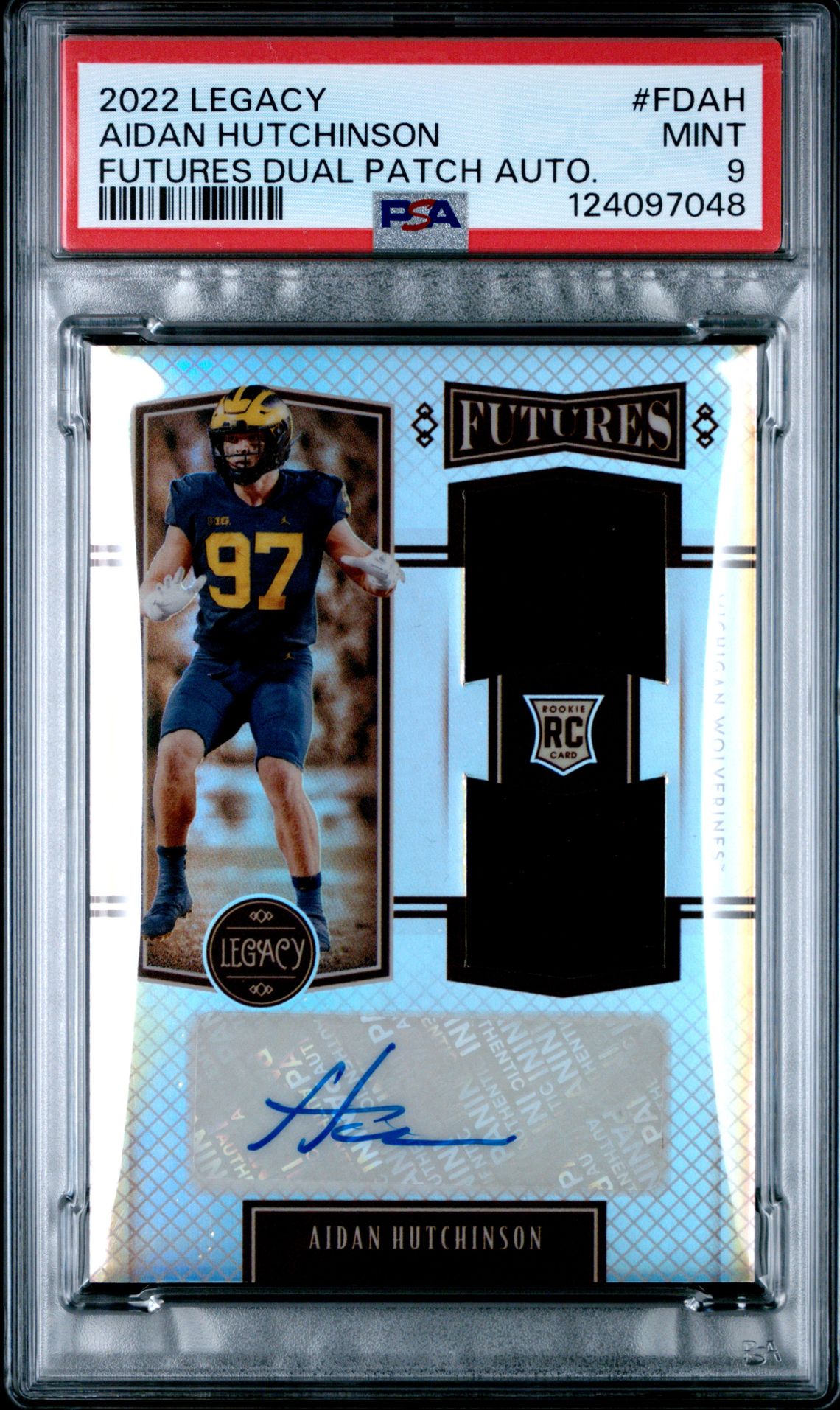 2022 Panini Legacy Futures Dual Patch Autograph Aidan Hutchinson #Fdah (Futures Dual Patch Auto.) Mint 9 front