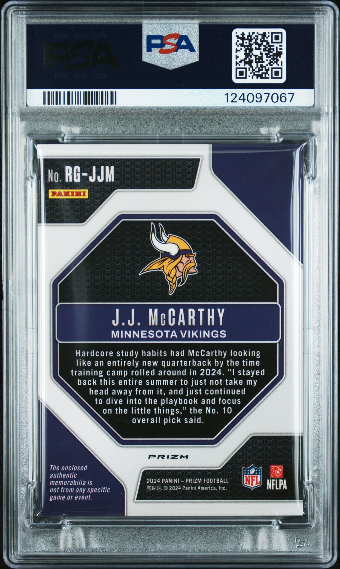 2024 Panini Prizm Rookie Gear Jj Mccarthy #Rgjjm (Rookie Gear-Pink Prizm) Gem Mt 10 back