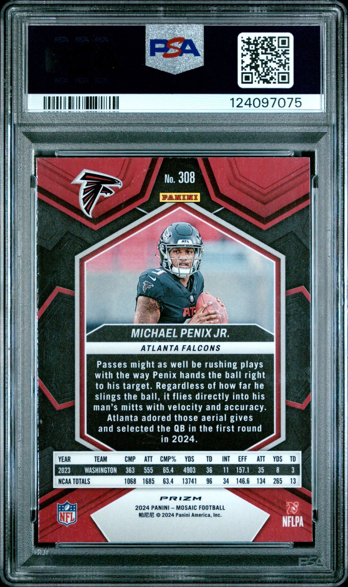 2024 Panini Mosaic Michael Penix Jr. #308 (Silver) Mint 9 back