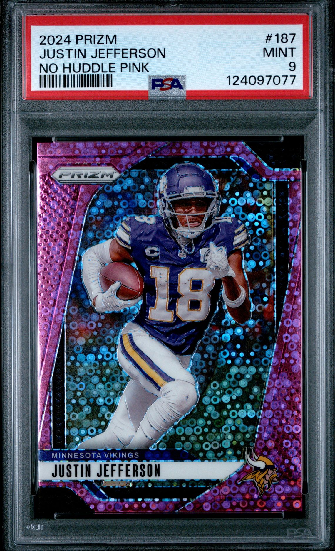 2024 Panini Prizm Justin Jefferson #187 (No Huddle Pink) Mint 9 front