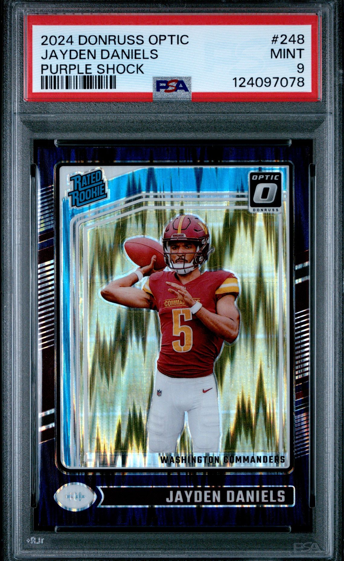 2024 Panini Donruss Optic Jayden Daniels #248 (Purple Shock) Mint 9 front
