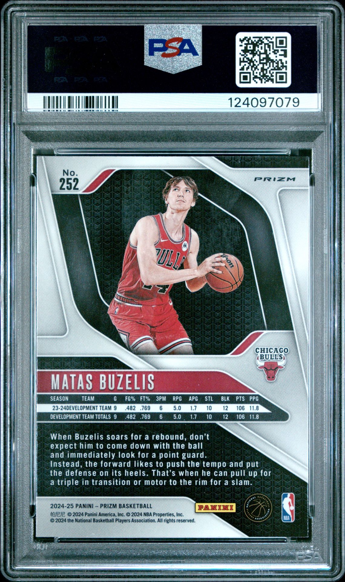2024 Panini Prizm Matas Buzelis #252 (Silver Prizm) Gem Mt 10 back