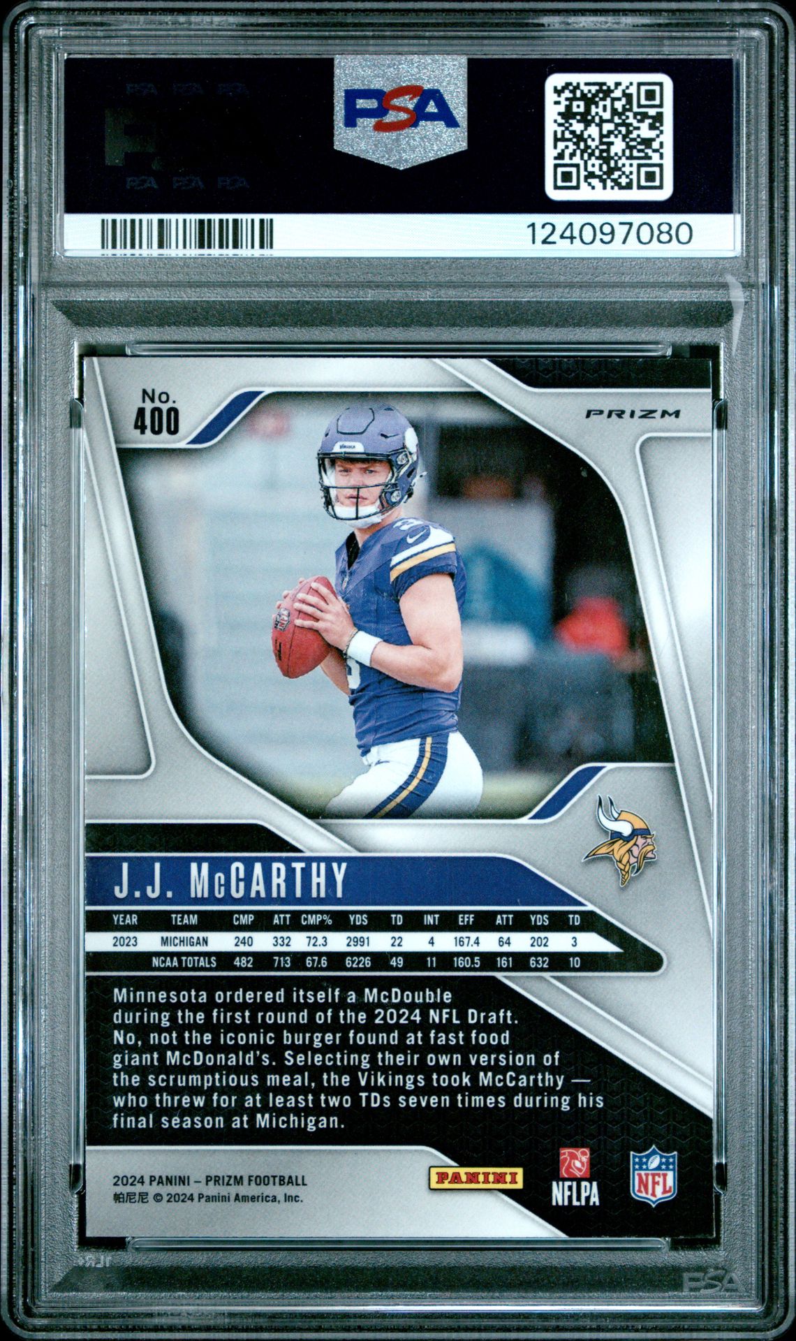 2024 Panini Prizm Jj Mccarthy #400 (Silver Prizm) Gem Mt 10 back
