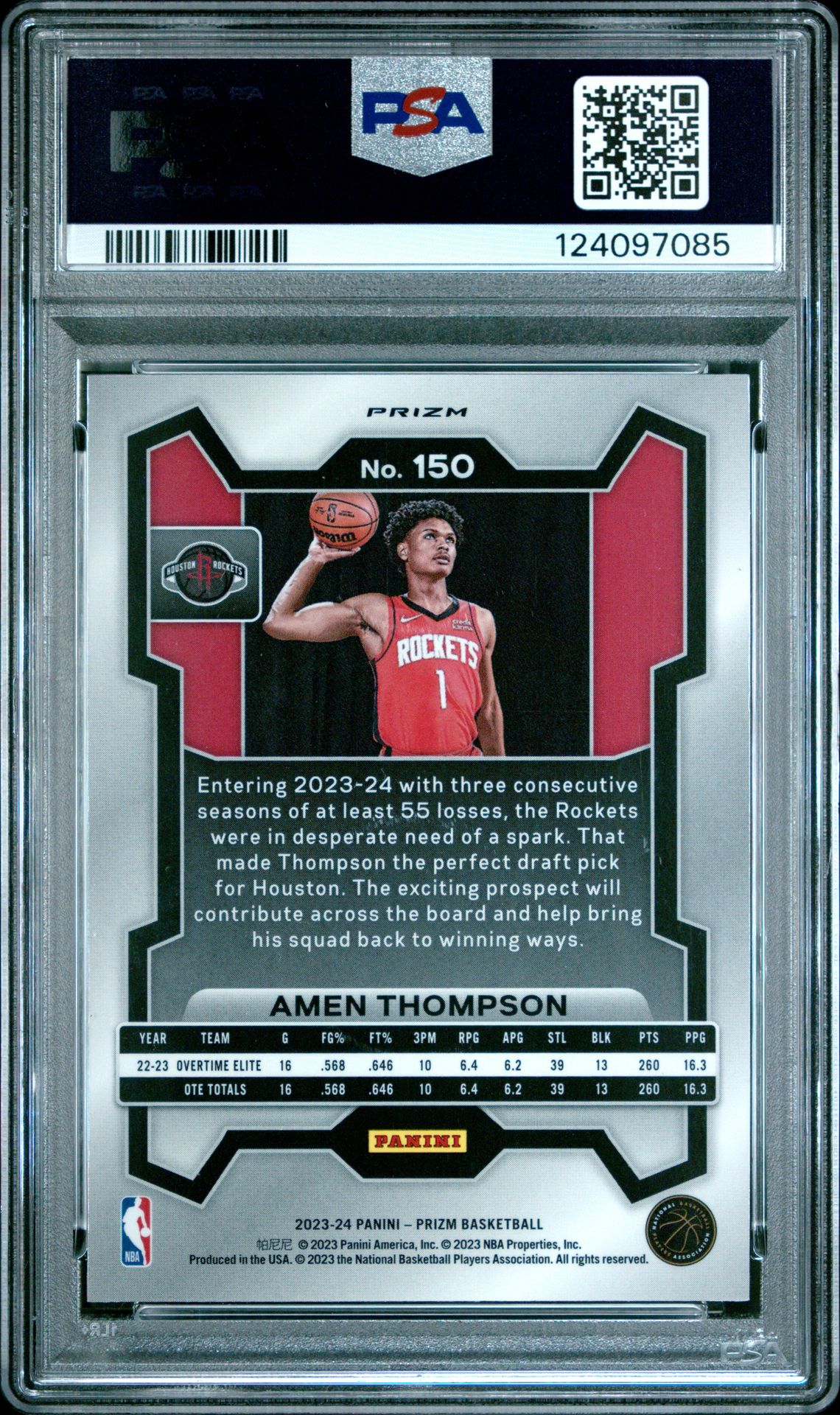 2023 Panini Prizm Amen Thompson #150 (Red Ice) Gem Mt 10 back