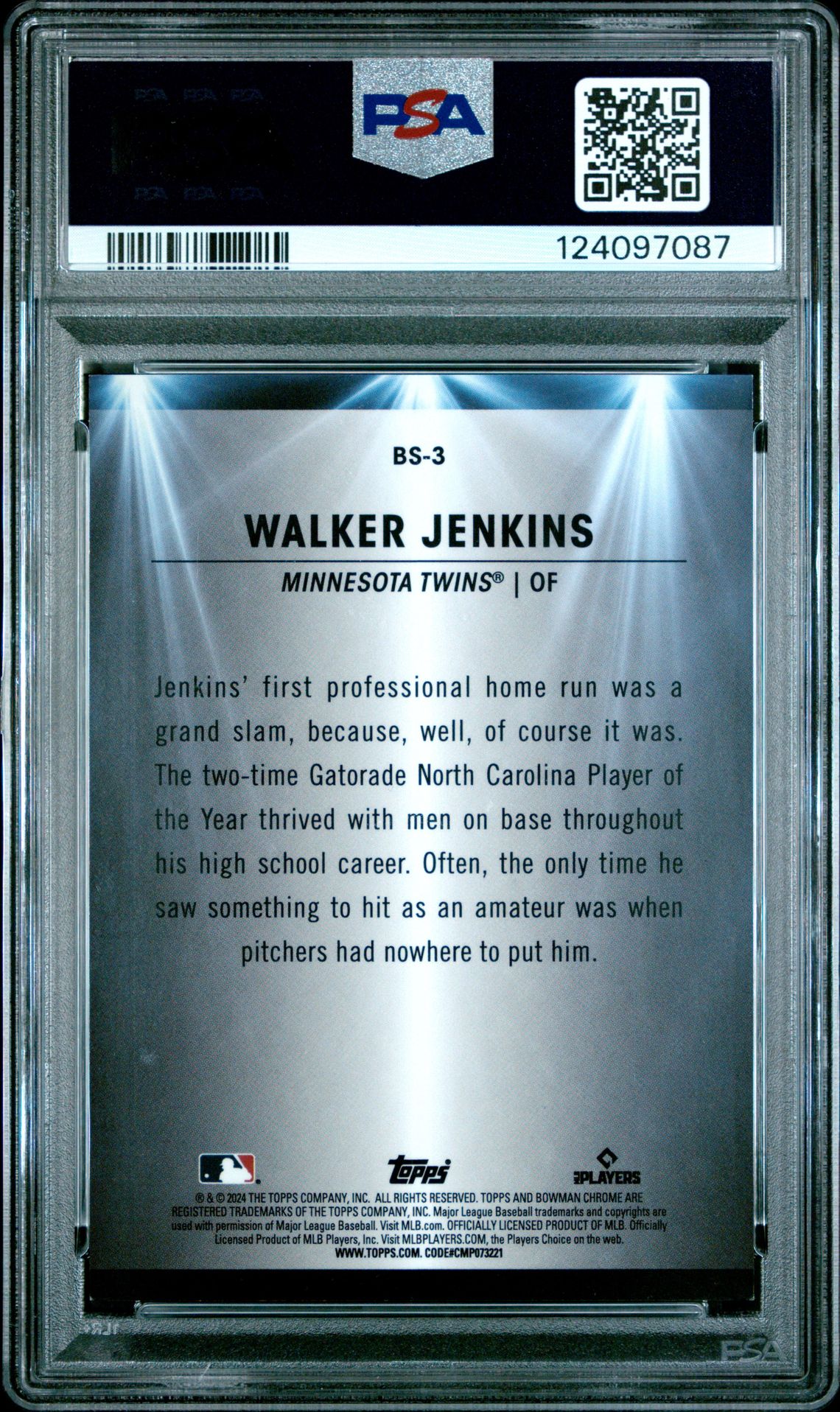 2024 Bowman Bowman Spotlights Walker Jenkins #Bs3 (Spotlights-Mini Dia Ref) Mint 9 back