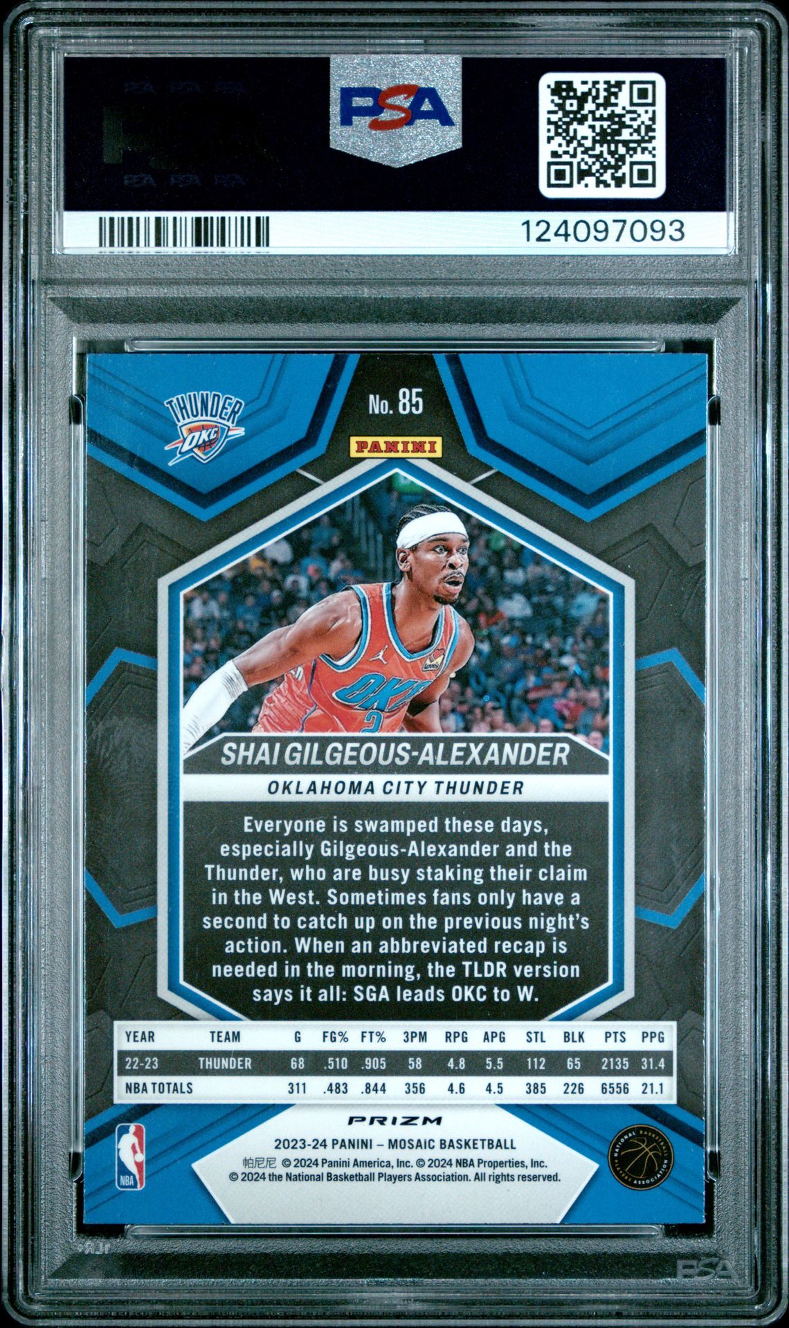 2023 Panini Mosaic S. Gilgeous-Alexander #85 (Genesis) Mint 9 back