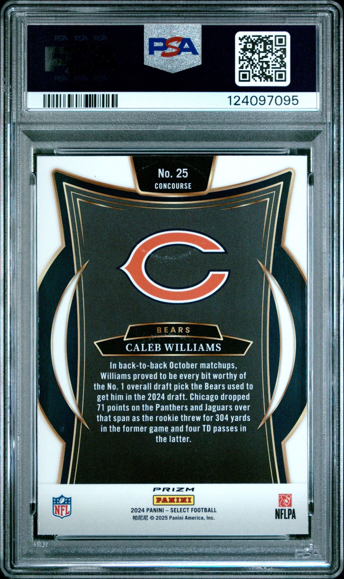 2024 Panini Select Caleb Williams #25 (Green & Yellow Shock) Mint 9 back