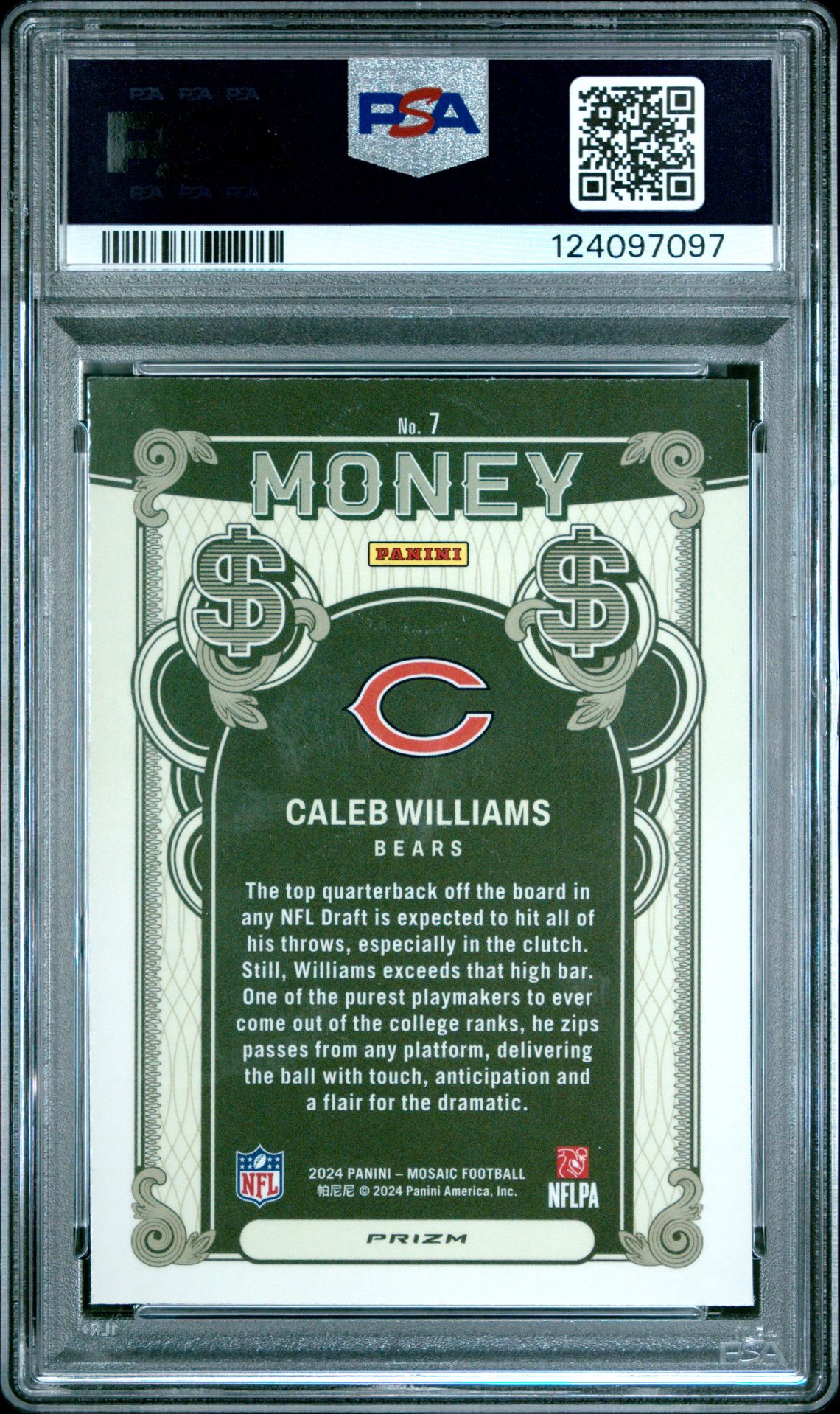 2024 Panini Mosaic Money Caleb Williams #7 Gem Mt 10 back