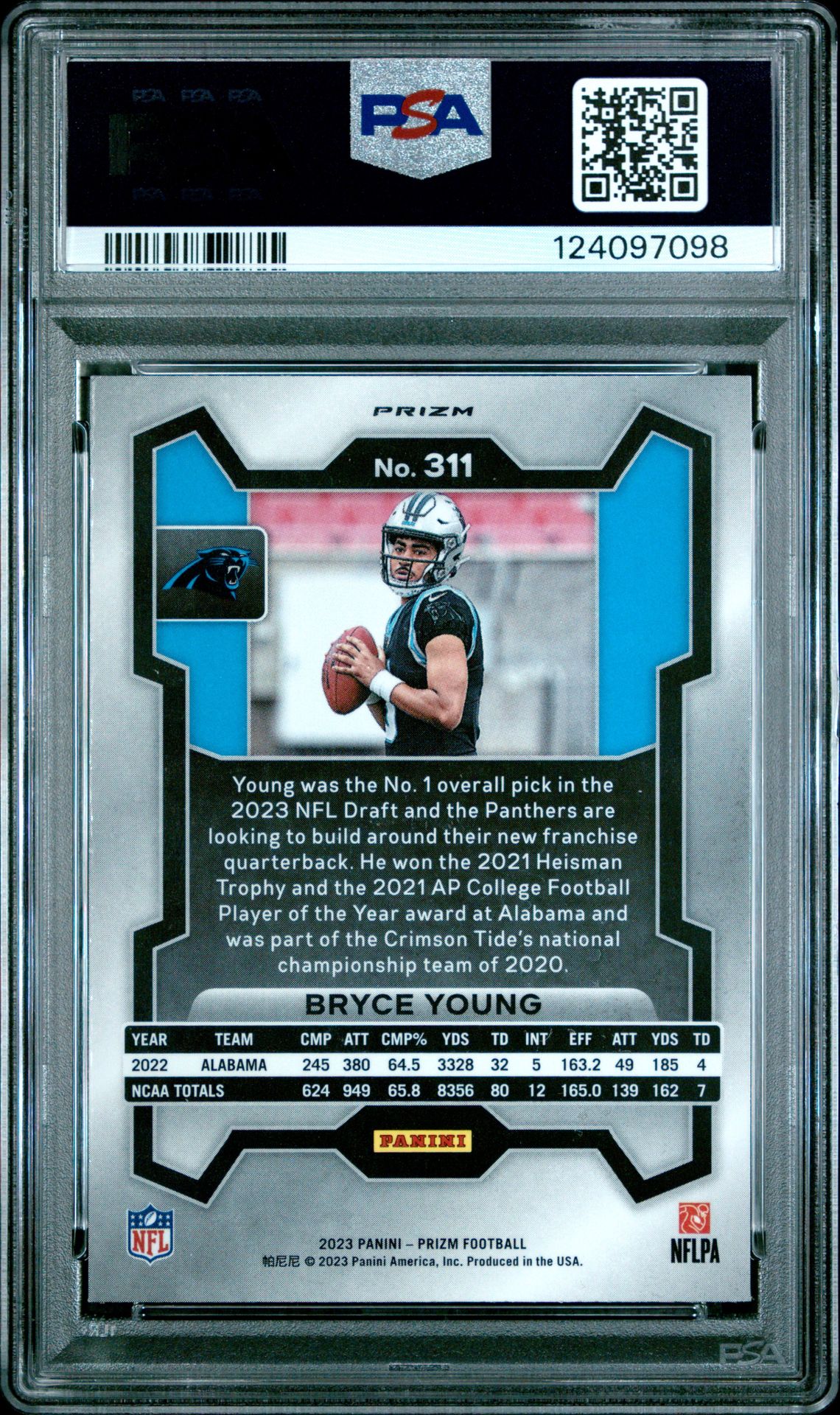 2023 Panini Prizm Bryce Young #311 (Disco Prizm) Mint 9 back