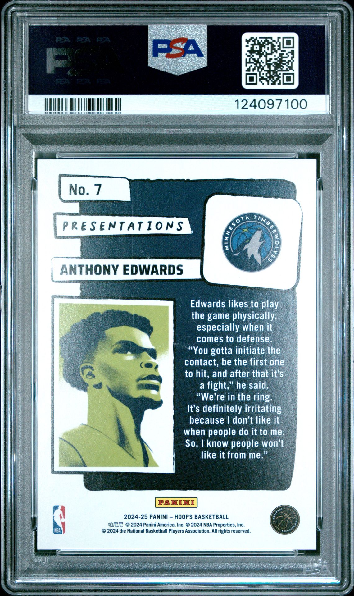 2024 Panini Nba Hoops Presentations Anthony Edwards #7 Mint 9 back