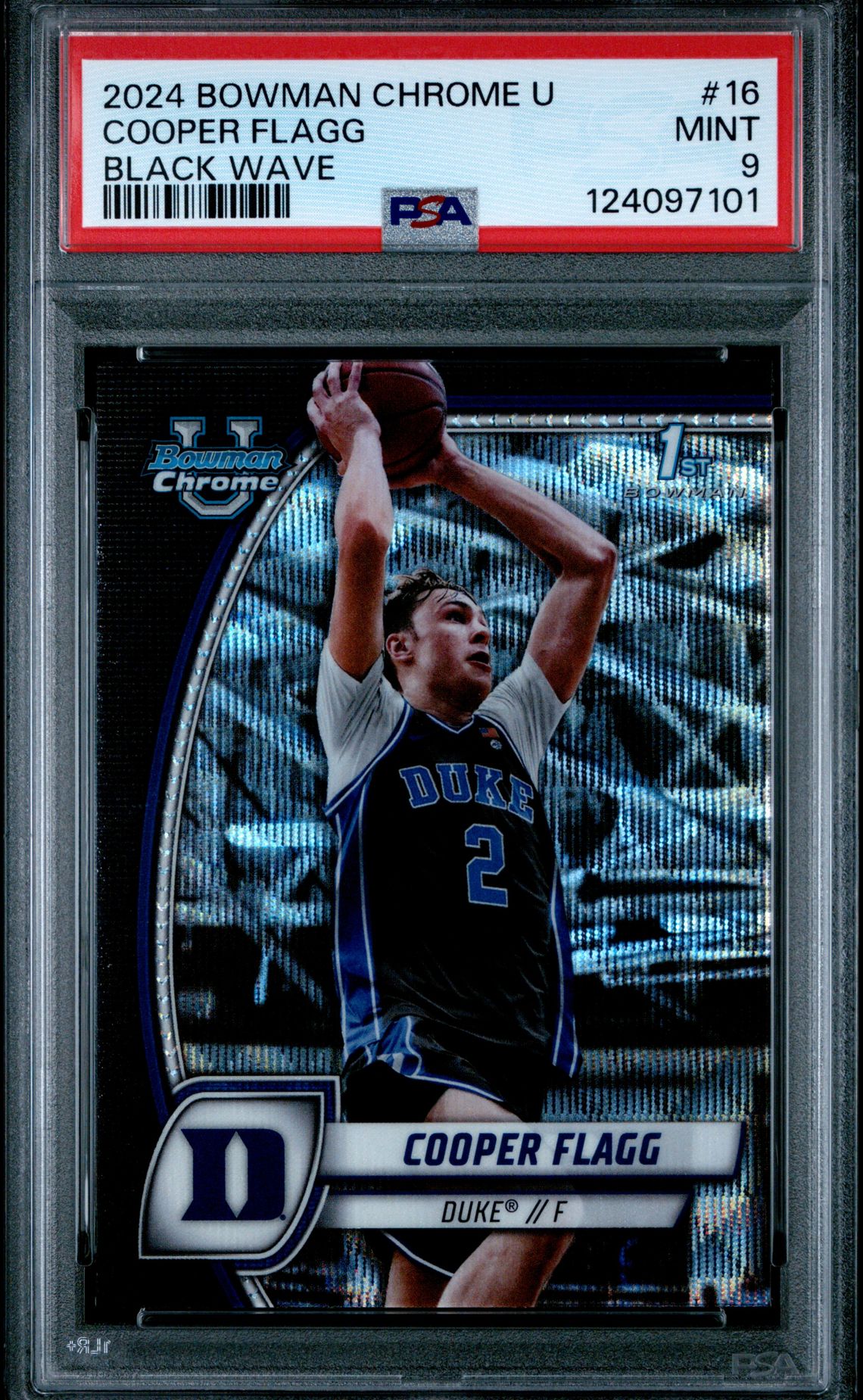 2024 Bowman Chrome University Cooper Flagg #16 (Black Wave) Mint 9 front