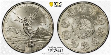 (2000)/1999-Mo Onza Libertad Ag Mule with 1999 Rev MS63