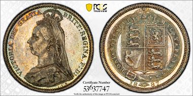 1887 6D S-3928 Shield Rev MS63