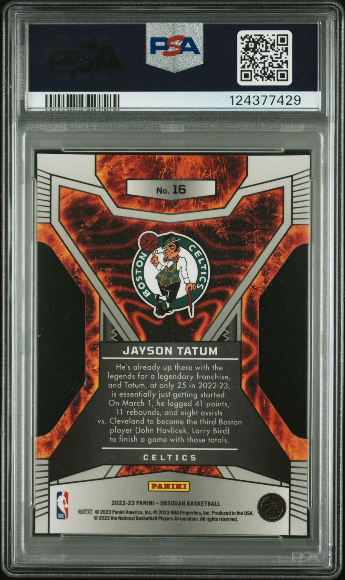 2022 Panini Obsidian Volcanix Jayson Tatum #16 Mint 9 back