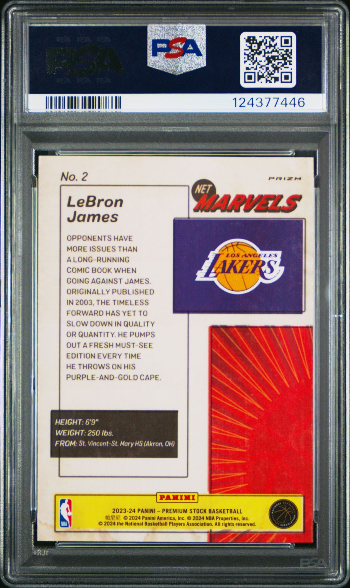 2023 Panini Hoops Premium Stock Retro Net Marvels Lebron James #2 Mint 9 back