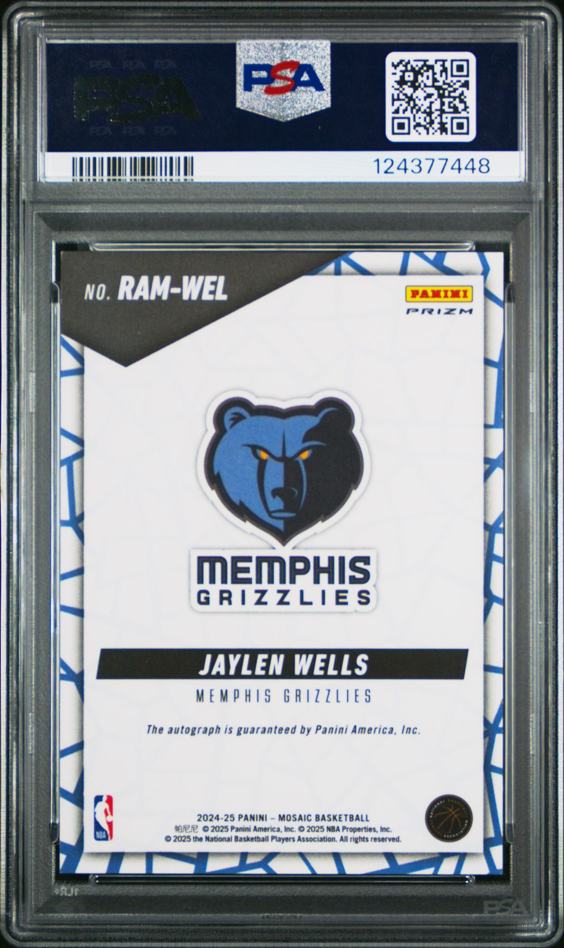 2024 Panini Mosaic Rookie Autographs Mosaic Jaylen Wells #Ramwel Mint 9 back