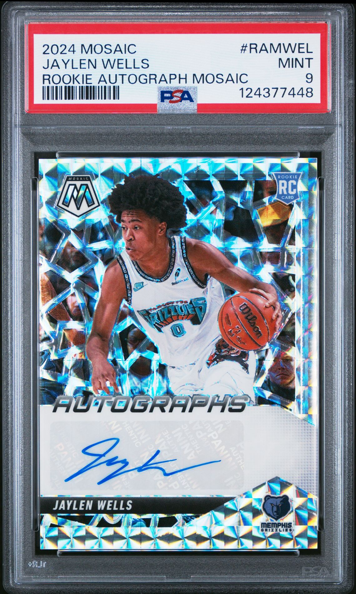 2024 Panini Mosaic Rookie Autographs Mosaic Jaylen Wells #Ramwel Mint 9 front