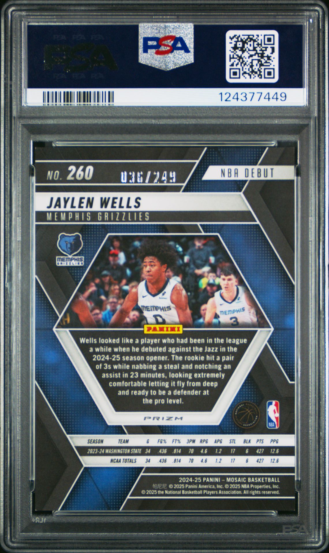 2024 Panini Mosaic Jaylen Wells #260 (Orange) Nm-Mt 8 back