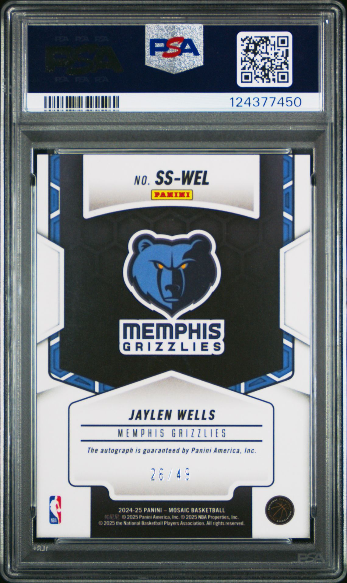 2024 Panini Mosaic Showtime Signatures Jaylen Wells #Sswel (Showtime Signature-Bronze) Gem Mt 10 back