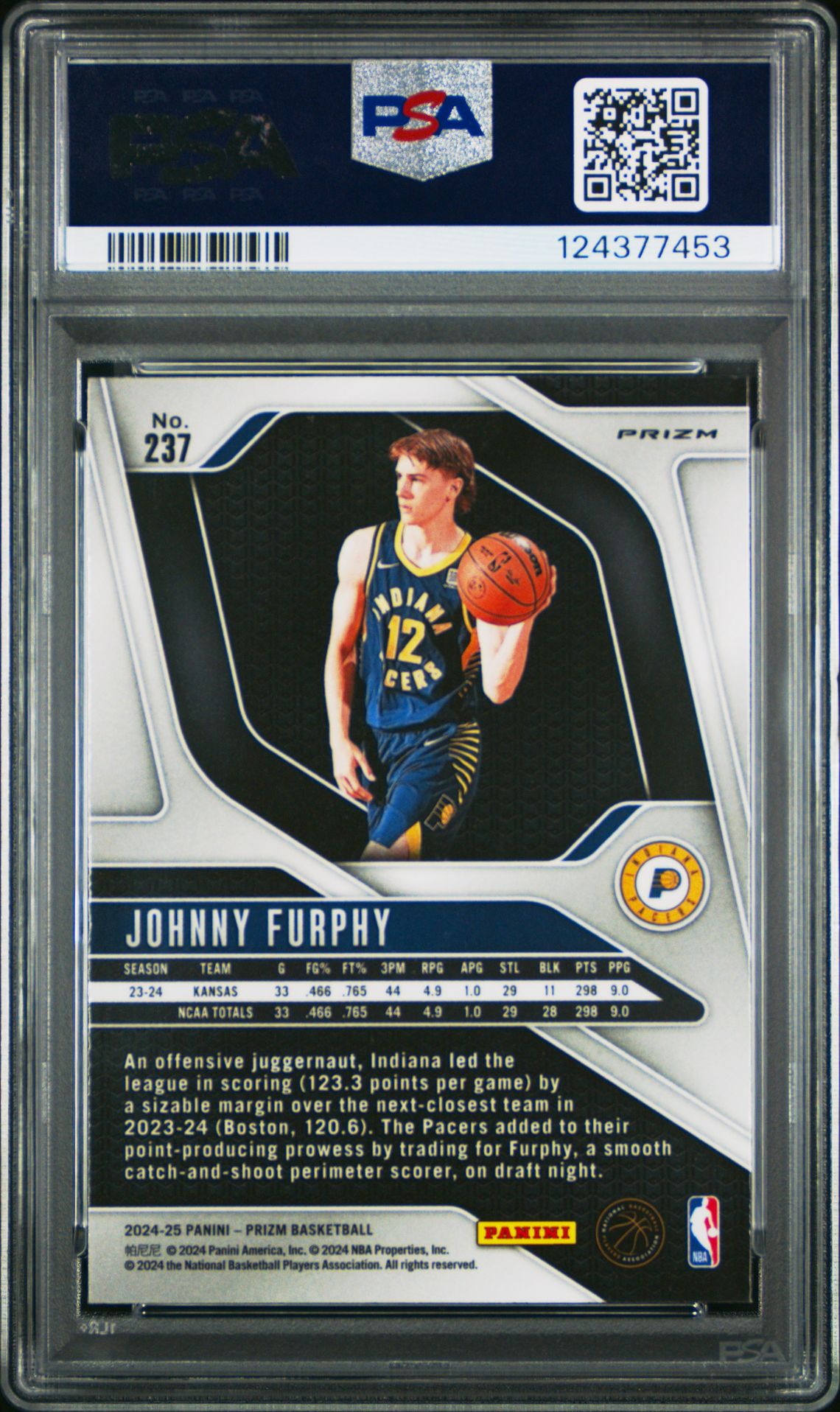 2024 Panini Prizm Johnny Furphy #237 (Silver Prizm) Mint 9 back