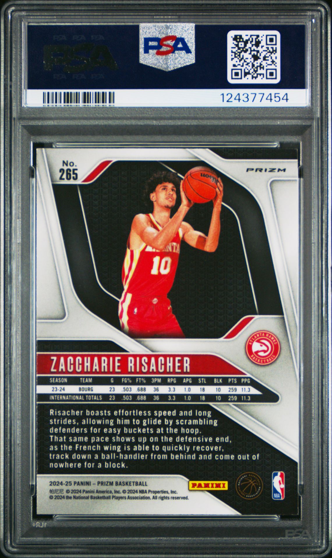 2024 Panini Prizm Zaccharie Risacher #265 (Pulsar) Mint 9 back
