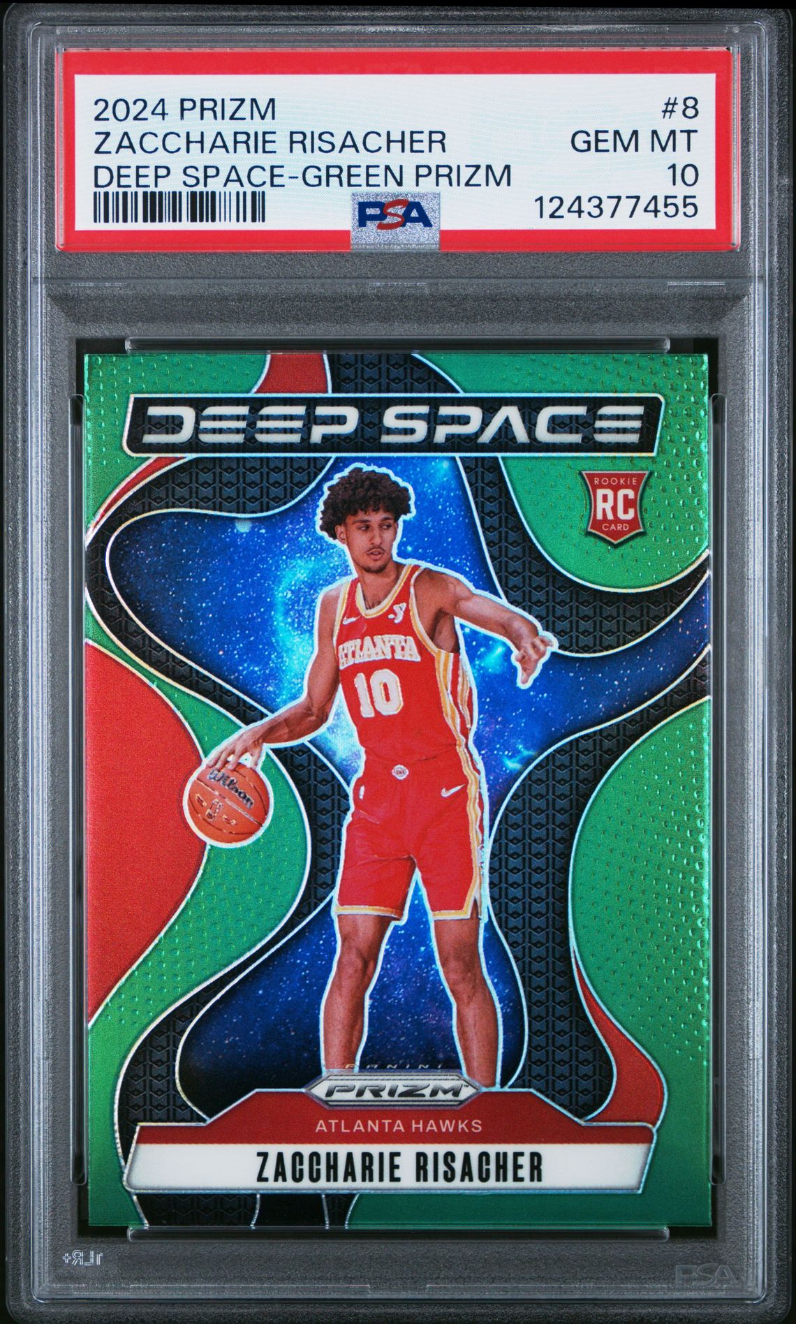 2024 Panini Prizm Deep Space Zaccharie Risacher #8 (Deep Space-Green Prizm) Gem Mt 10 front