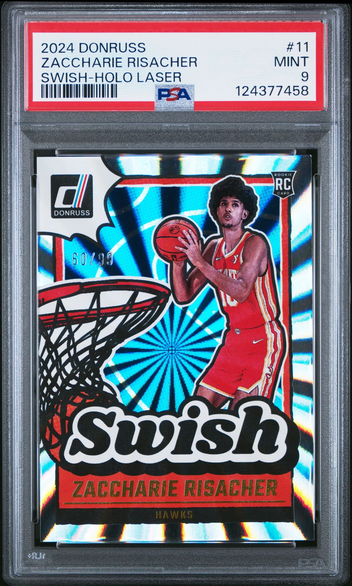 2024 Panini Donruss Swish Zaccharie Risacher #11 (Swish-Holo Laser) Mint 9 front