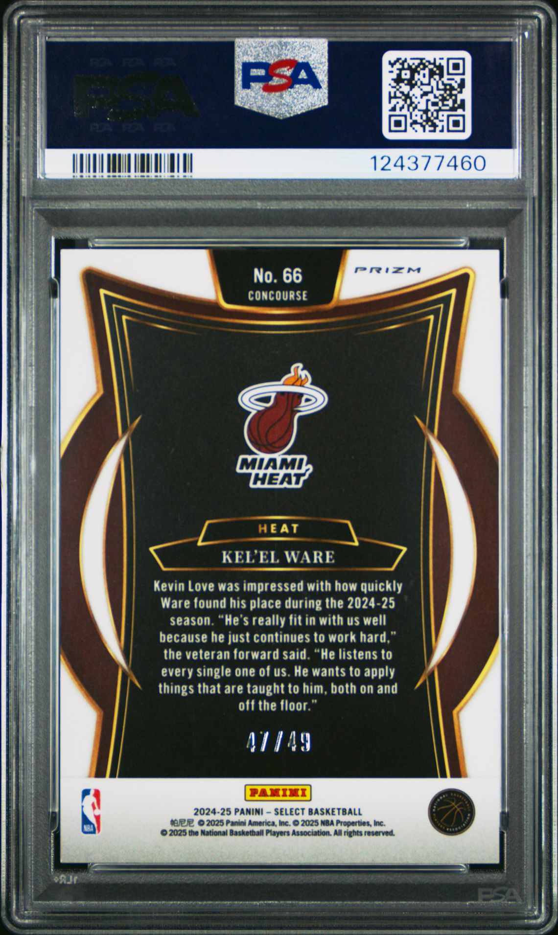 2024 Panini Select Kel'el Ware #66 (Bronze Checker) Mint 9 back