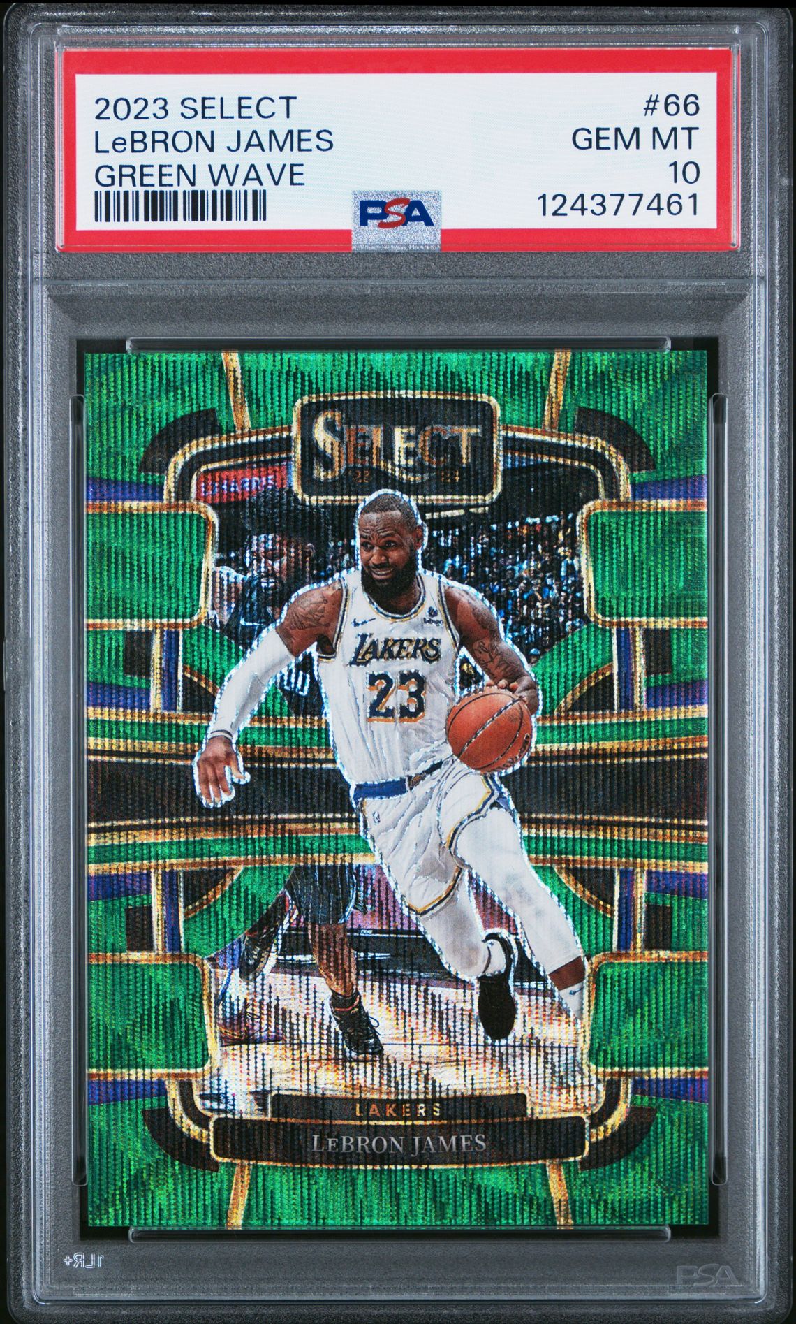 2023 Panini Select Lebron James #66 (Green Wave) Gem Mt 10 front