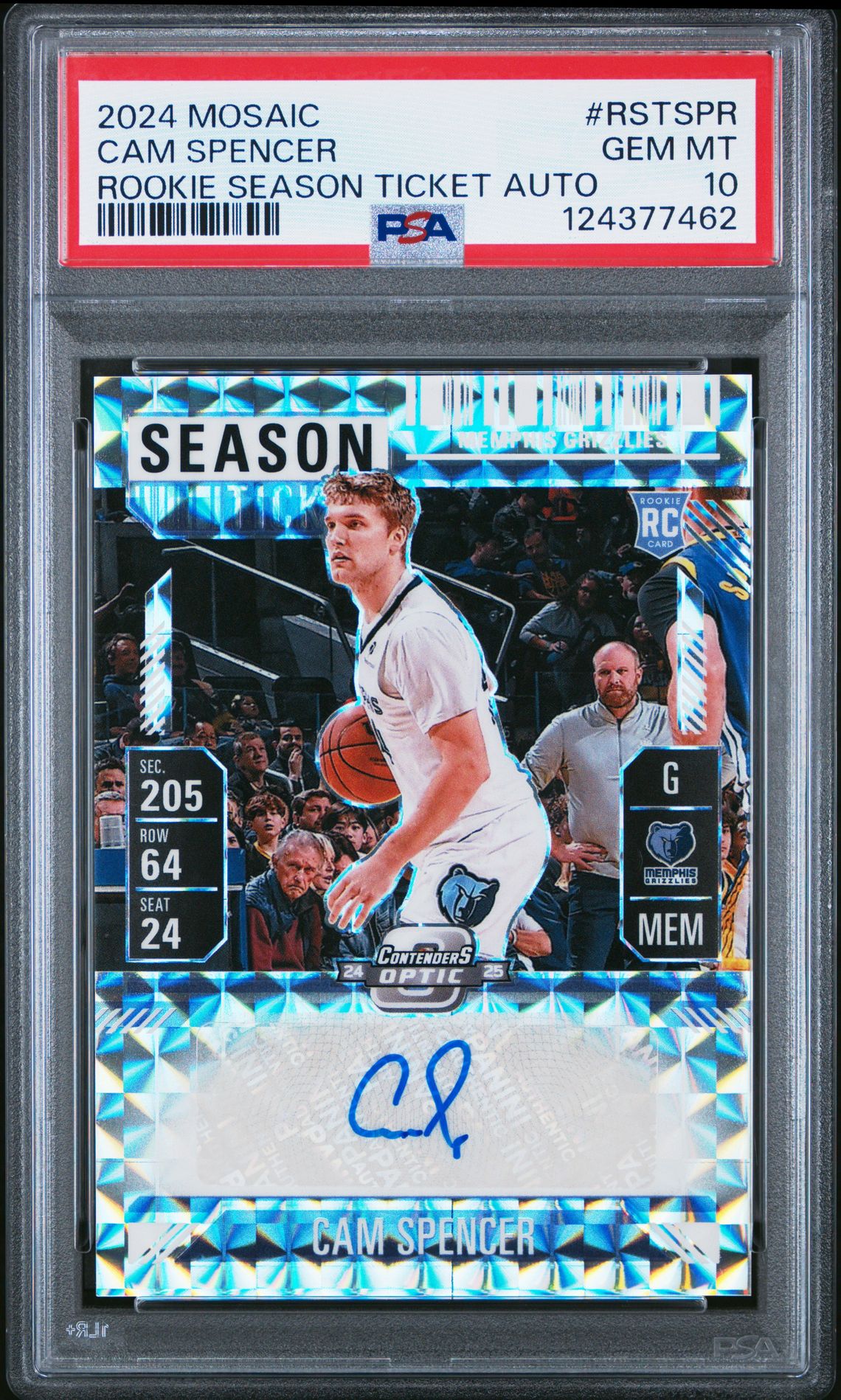 2024 Panini Mosaic Rookie Season Ticket Autographs Cam Spencer #Rstspr Gem Mt 10 front