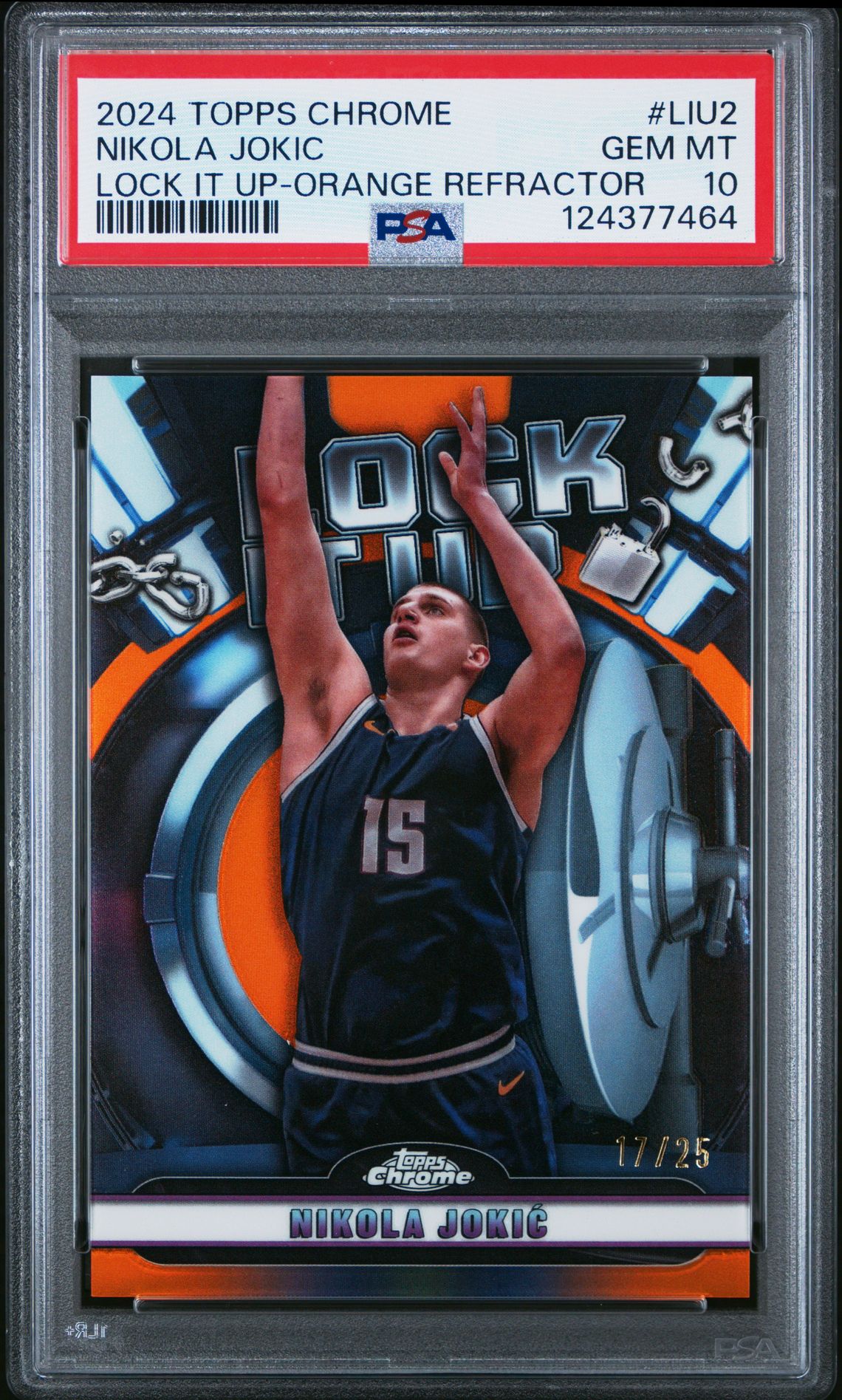 2024 Topps Chrome Lock It Up Nikola Jokic #Liu2 (Lock It Up-Orange Refractor) Gem Mt 10 front