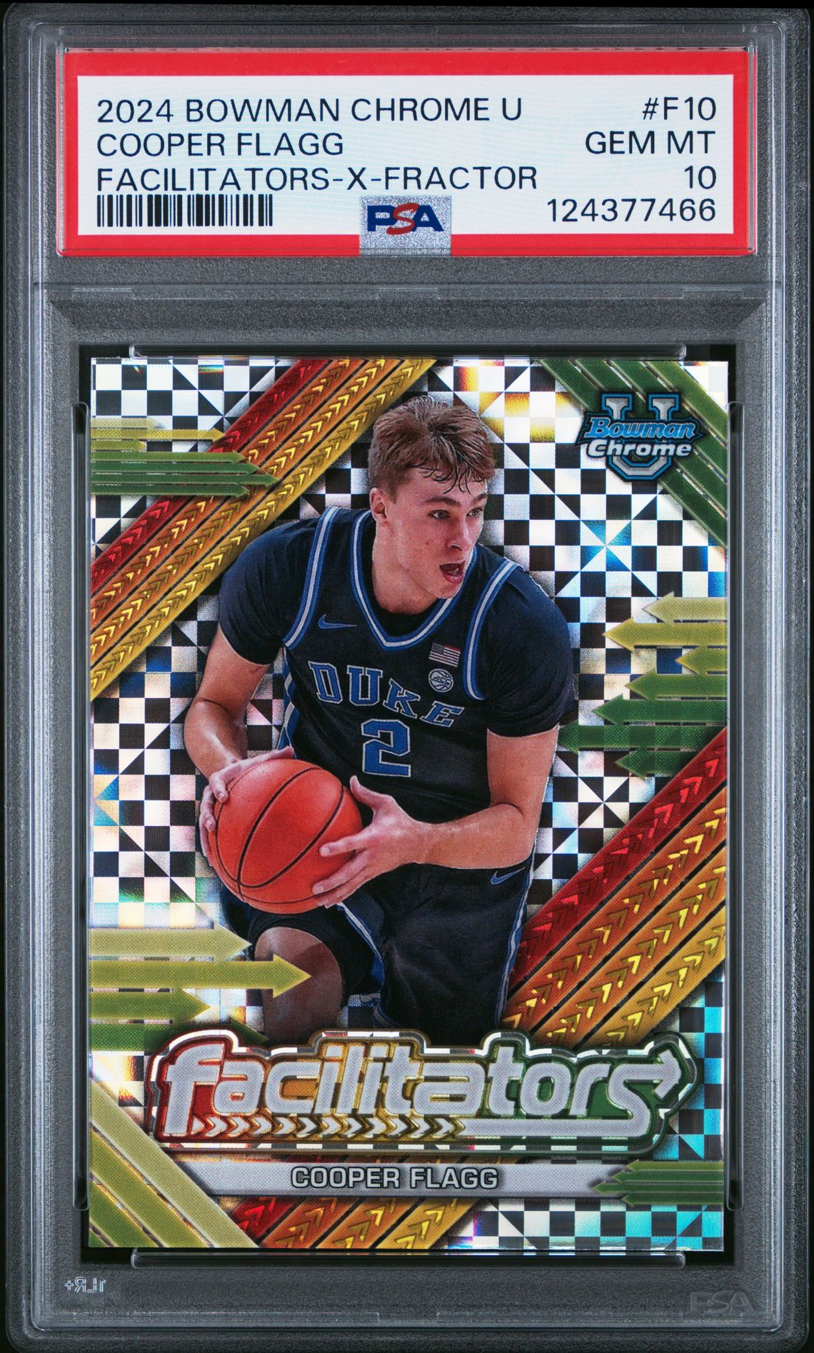 2024 Bowman Chrome University Facilitators Cooper Flagg #F10 (Facilitators-X-Fractor) Gem Mt 10 front