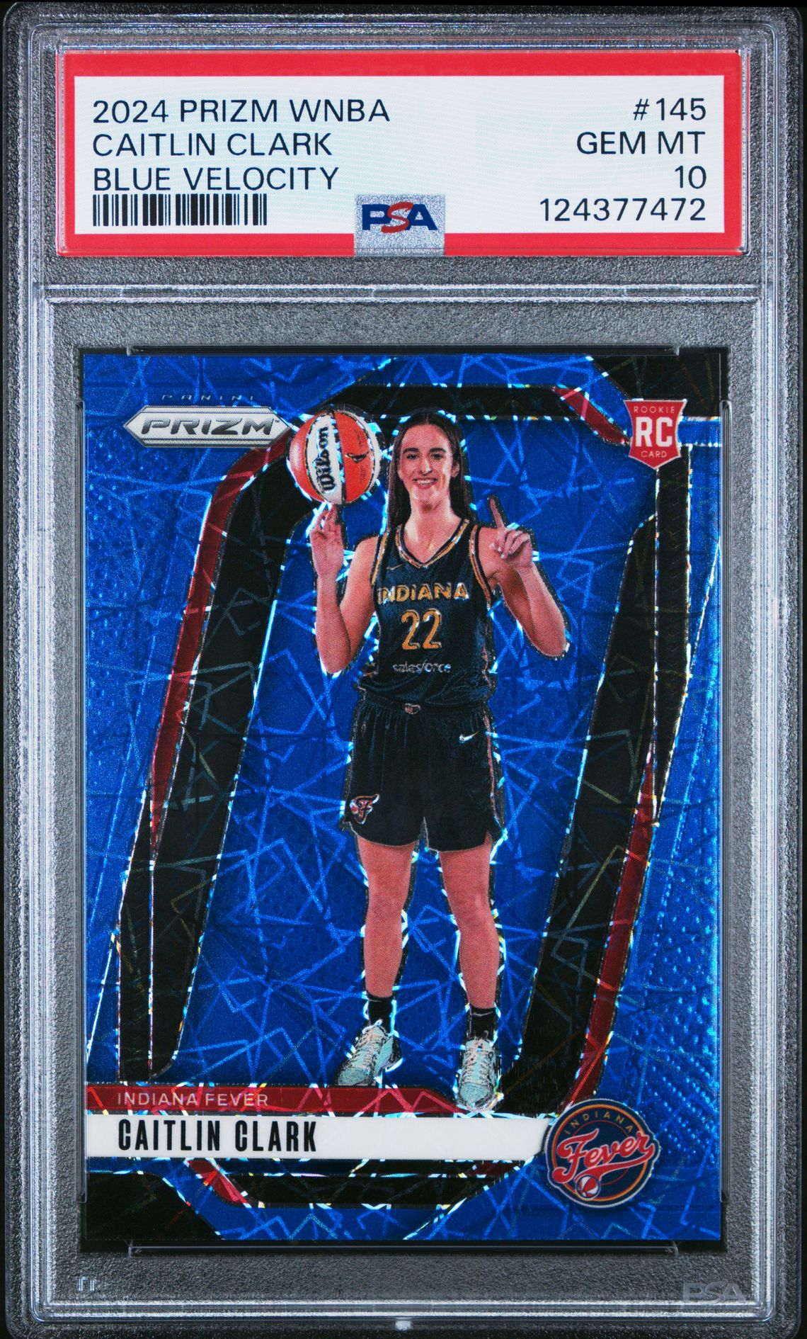 2024 Panini Prizm Wnba Caitlin Clark #145 (Blue Velocity) Gem Mt 10 front