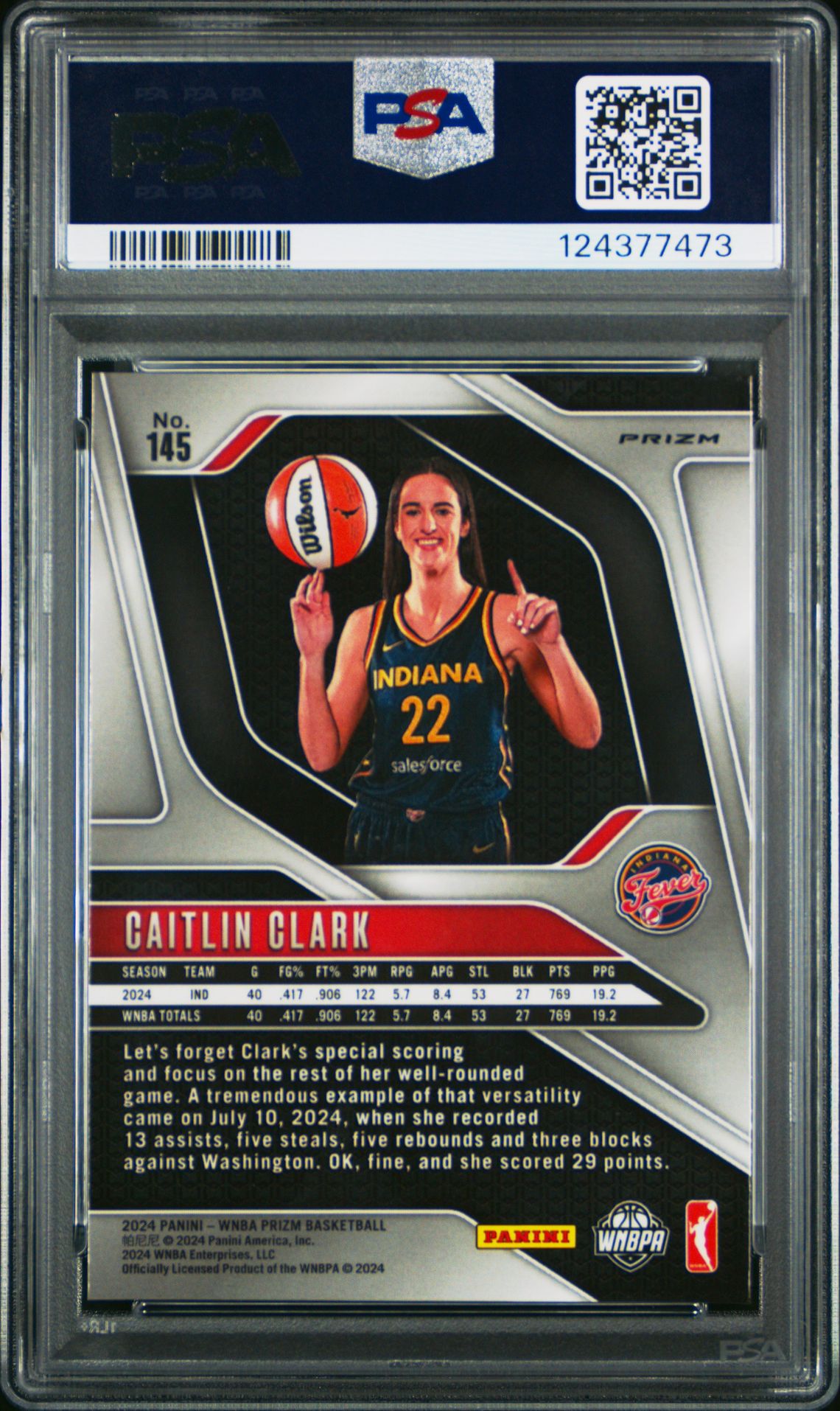2024 Panini Prizm Wnba Caitlin Clark #145 (Silver Prizm) Mint 9 back