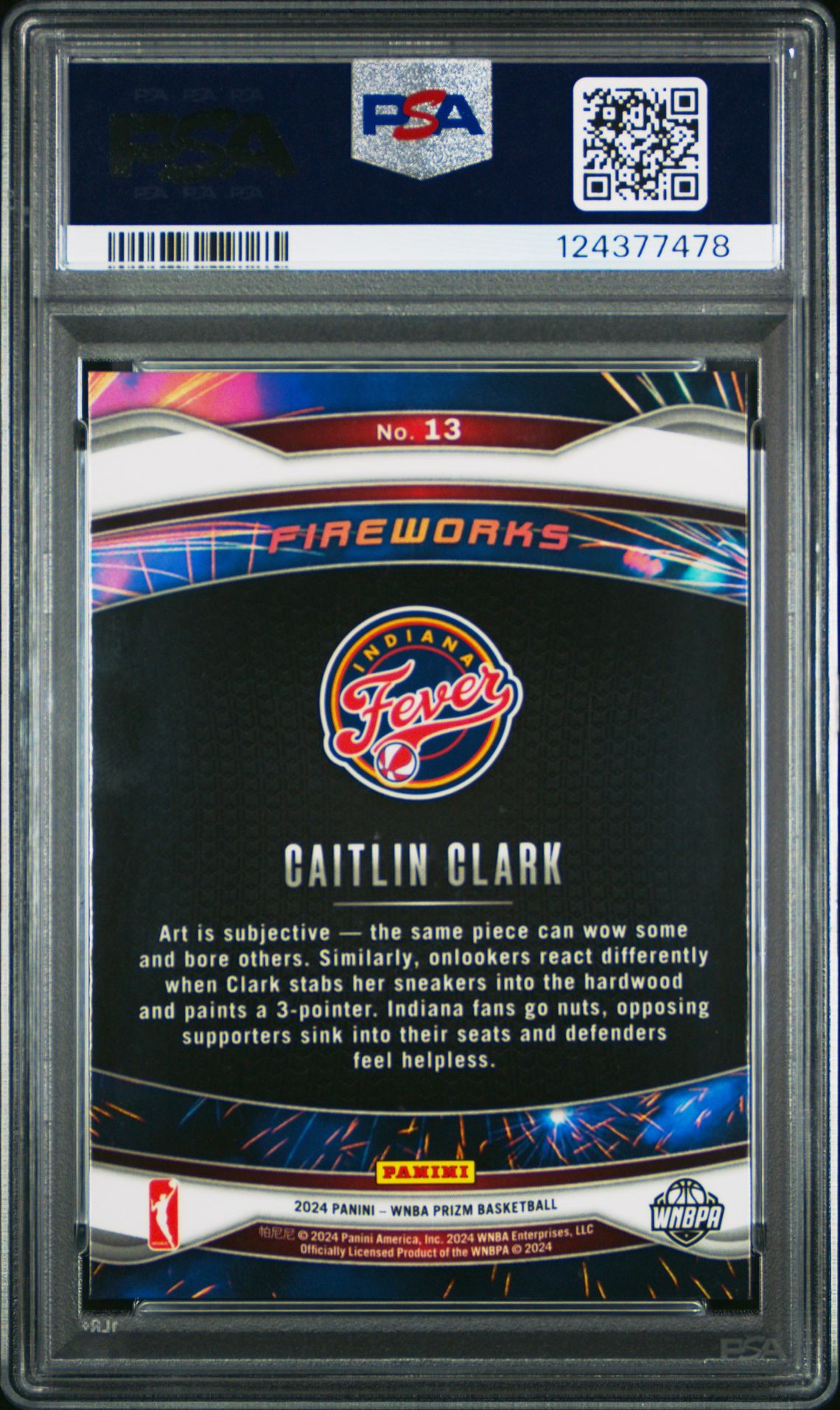 2024 Panini Prizm Wnba Fireworks Caitlin Clark #13 (Fireworks) Gem Mt 10 back