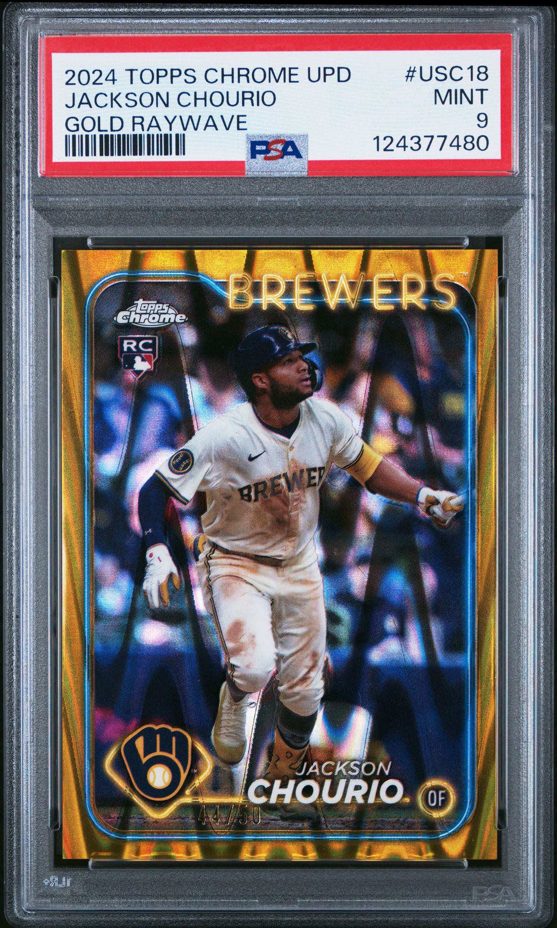 2024 Topps Chrome Update Jackson Chourio #Usc18 (Gold Raywave) Mint 9 front