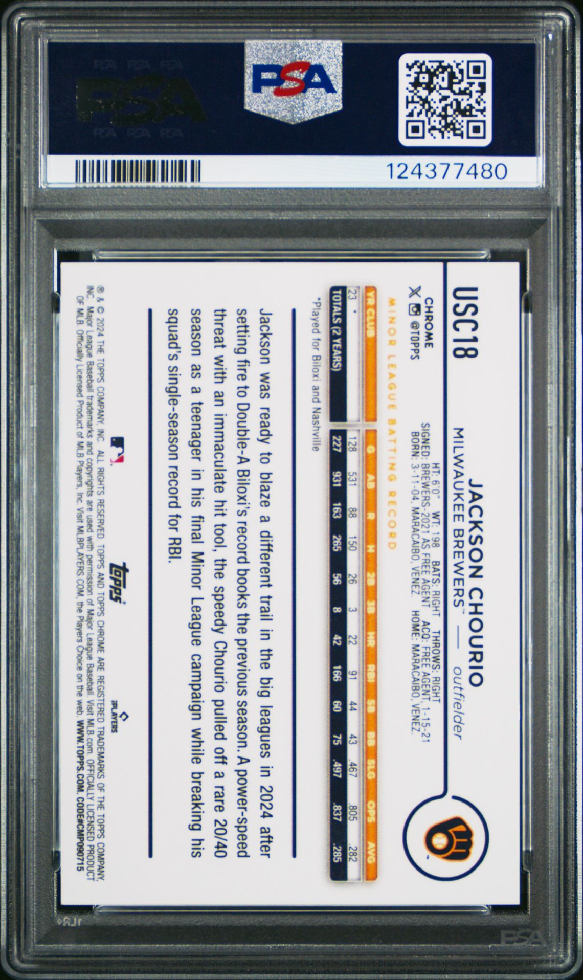 2024 Topps Chrome Update Jackson Chourio #Usc18 (Gold Raywave) Mint 9 back