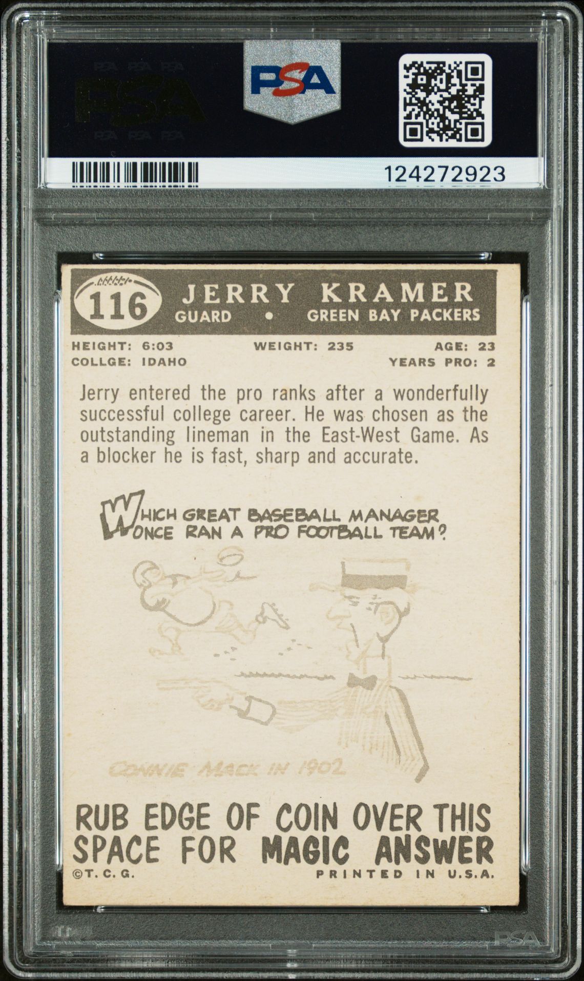 1959 Topps Jerry Kramer #116 Vg-Ex 4 back