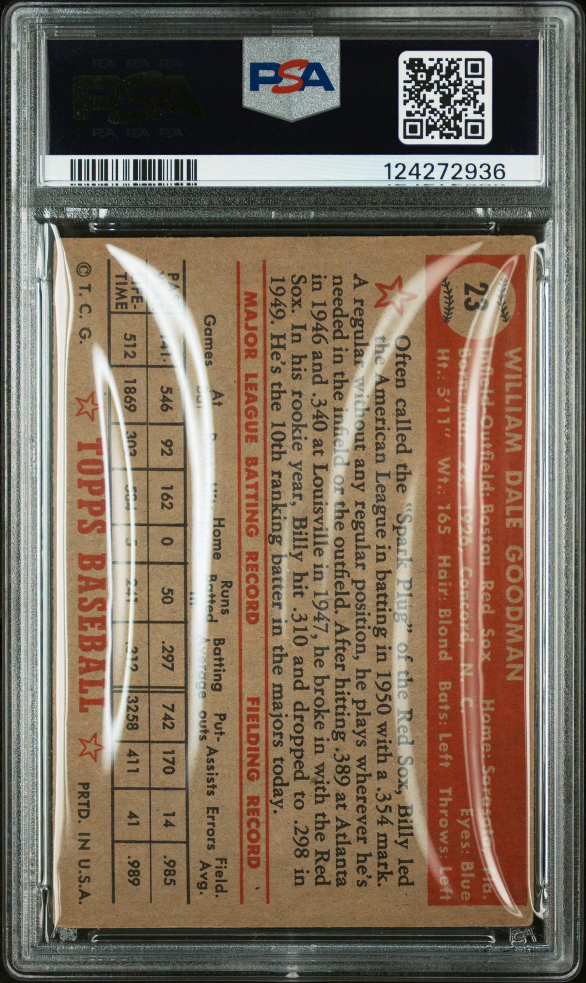 1952 Topps Billy Goodman #23 Vg 3 back